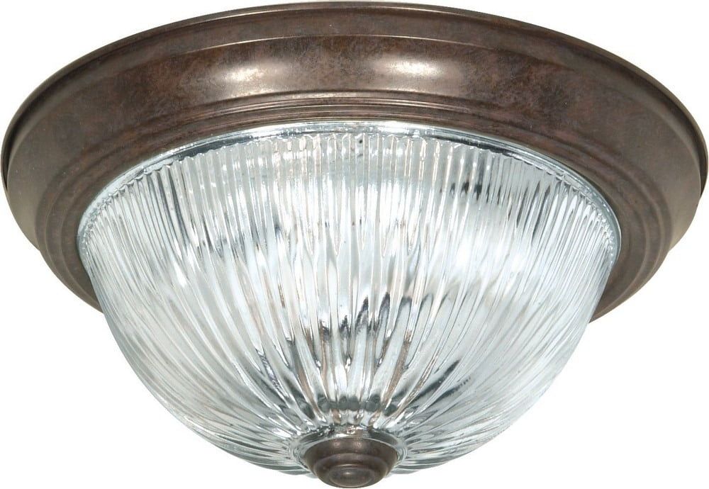 Old Bronze and Clear Ribbed Glass Flush Mount Light