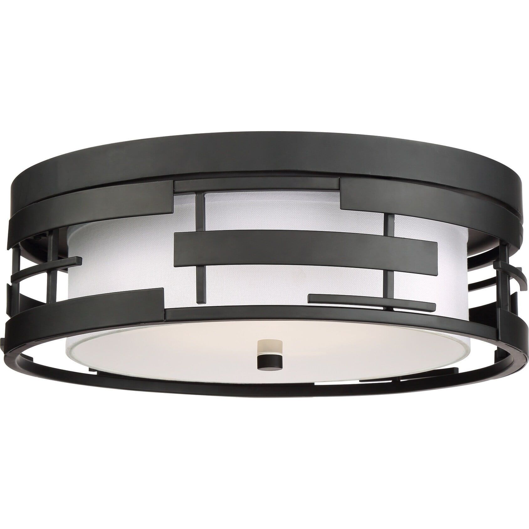 Lansing 16'' Textured Black Flush Mount with White Fabric Shade