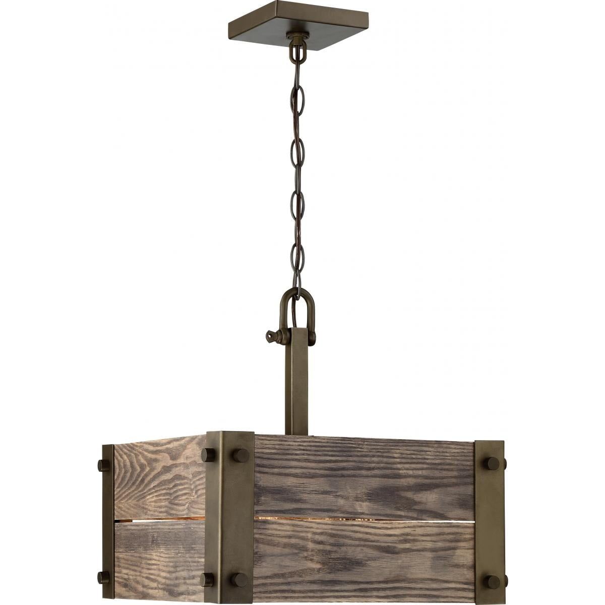 Winchester Aged Wood and Bronze 15" Square Pendant Light