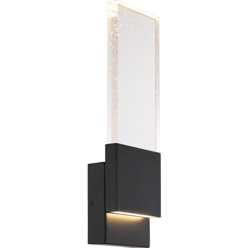 Matte Black LED Dimmable Wall Sconce with Seeded Glass