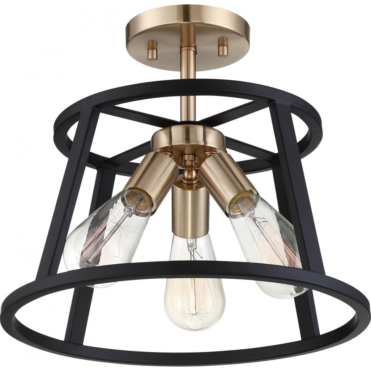 Chassis 3-Light Semi-Flush Mount in Copper Brushed Brass and Matte Black