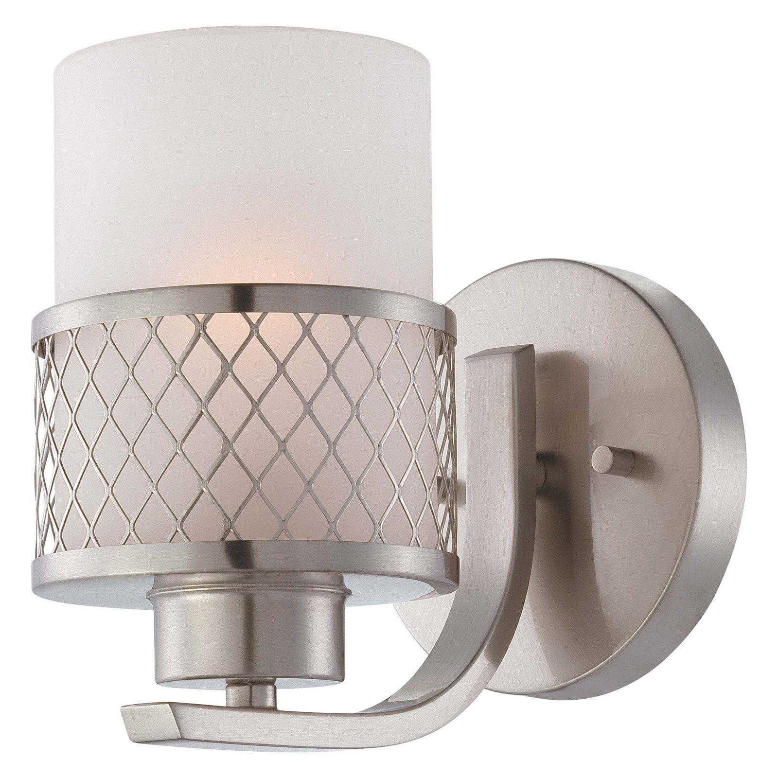 Fusion Diamond Lattice Brushed Nickel Vanity Light with Frosted Glass Shade