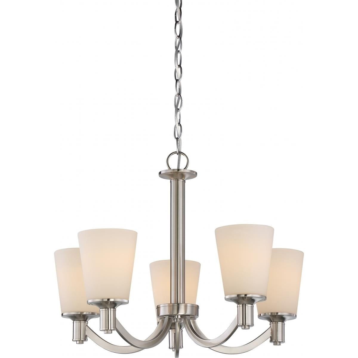 Laguna Brushed Nickel 5-Light Chandelier with White Glass