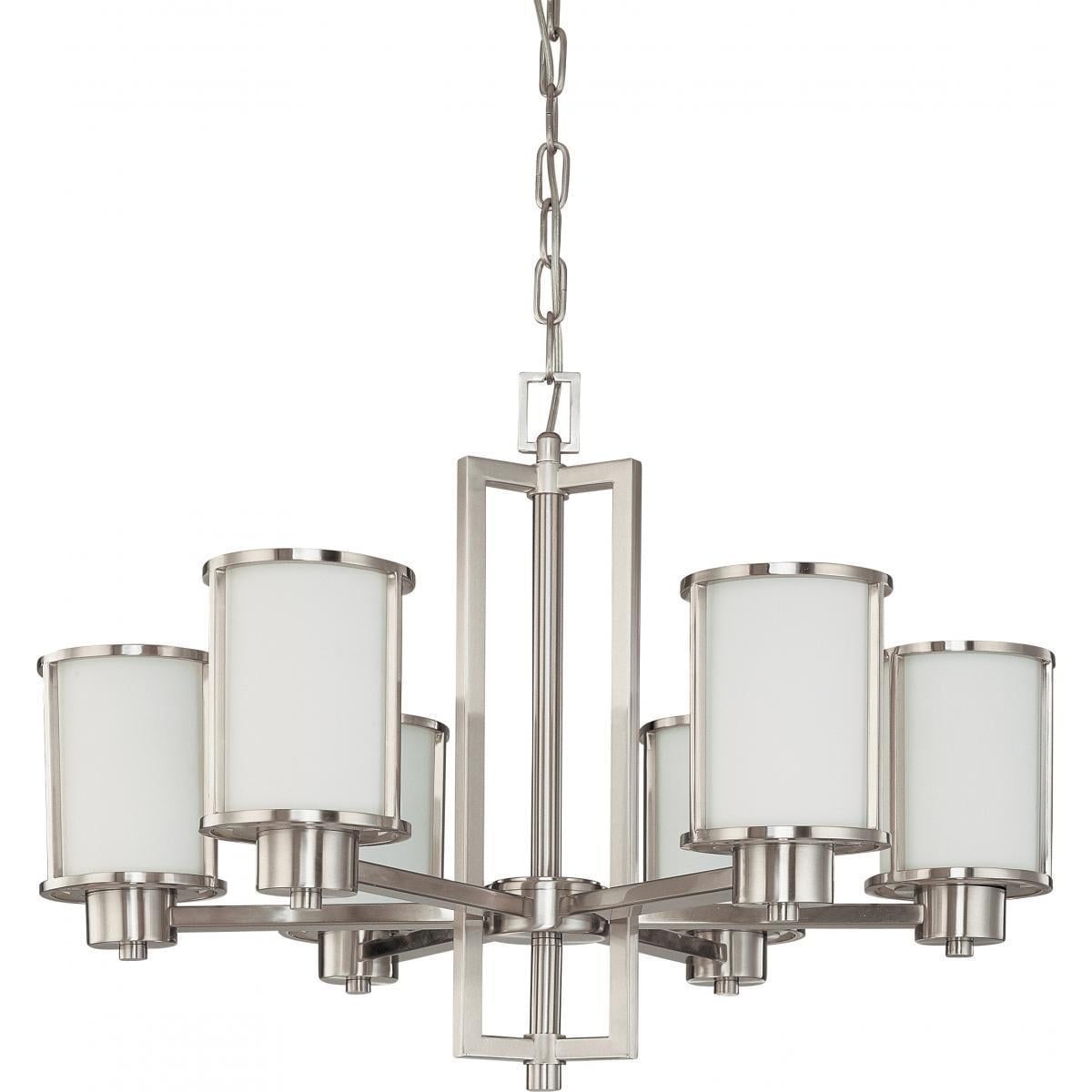 Brushed Nickel 6-Light Chandelier with White Glass Shades