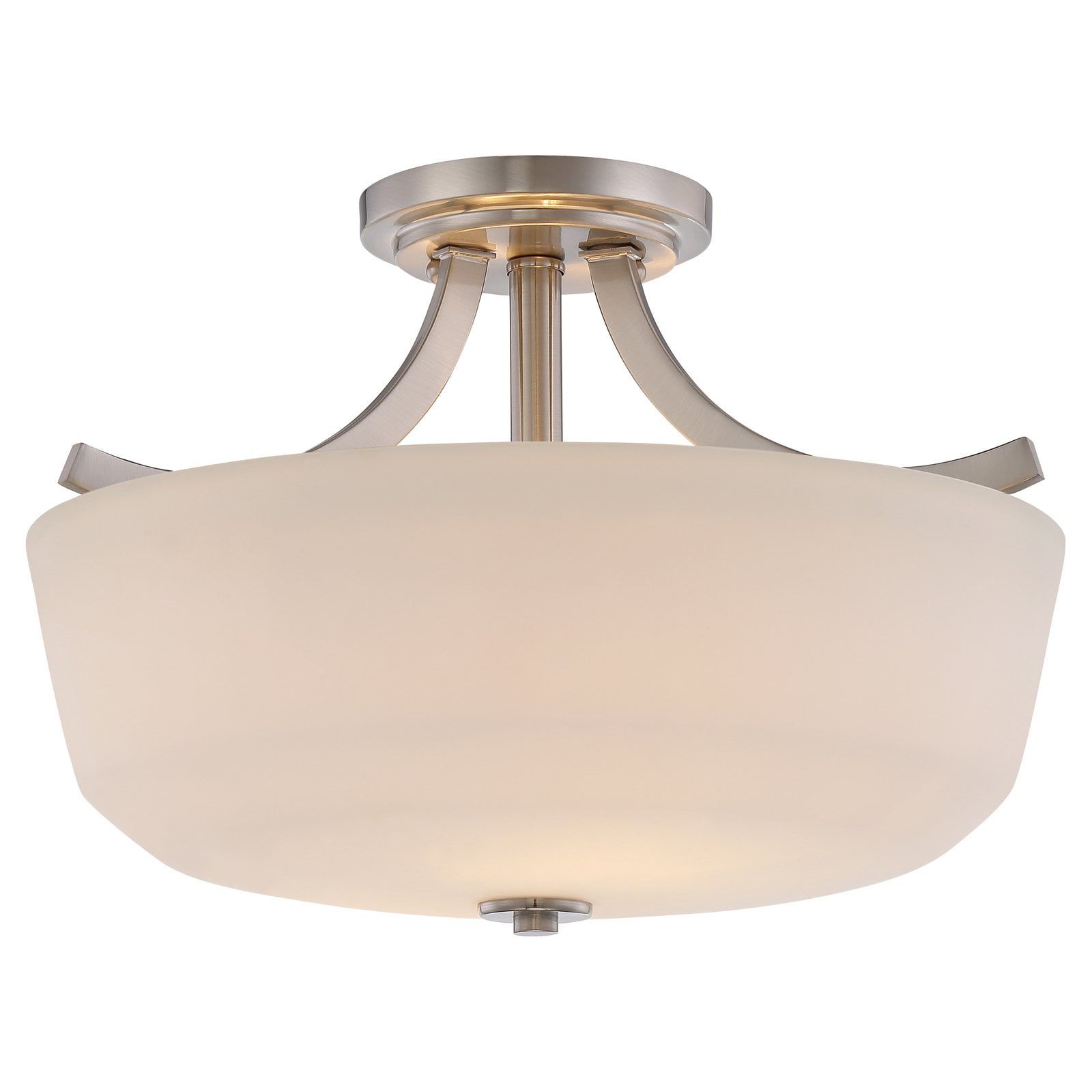 Contemporary 15'' Brushed Nickel Semi-Flush Mount Light with Frosted Glass