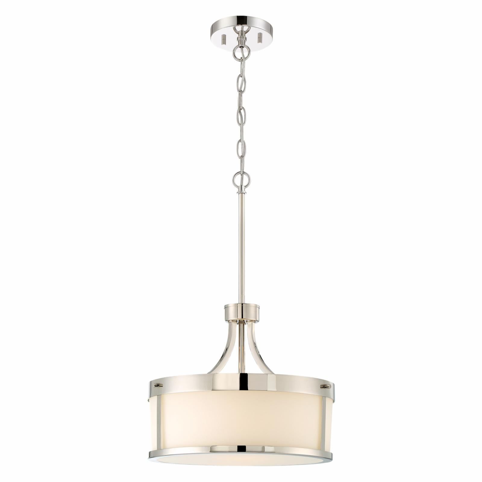 Polished Nickel Drum Pendant with Frosted Glass Shade