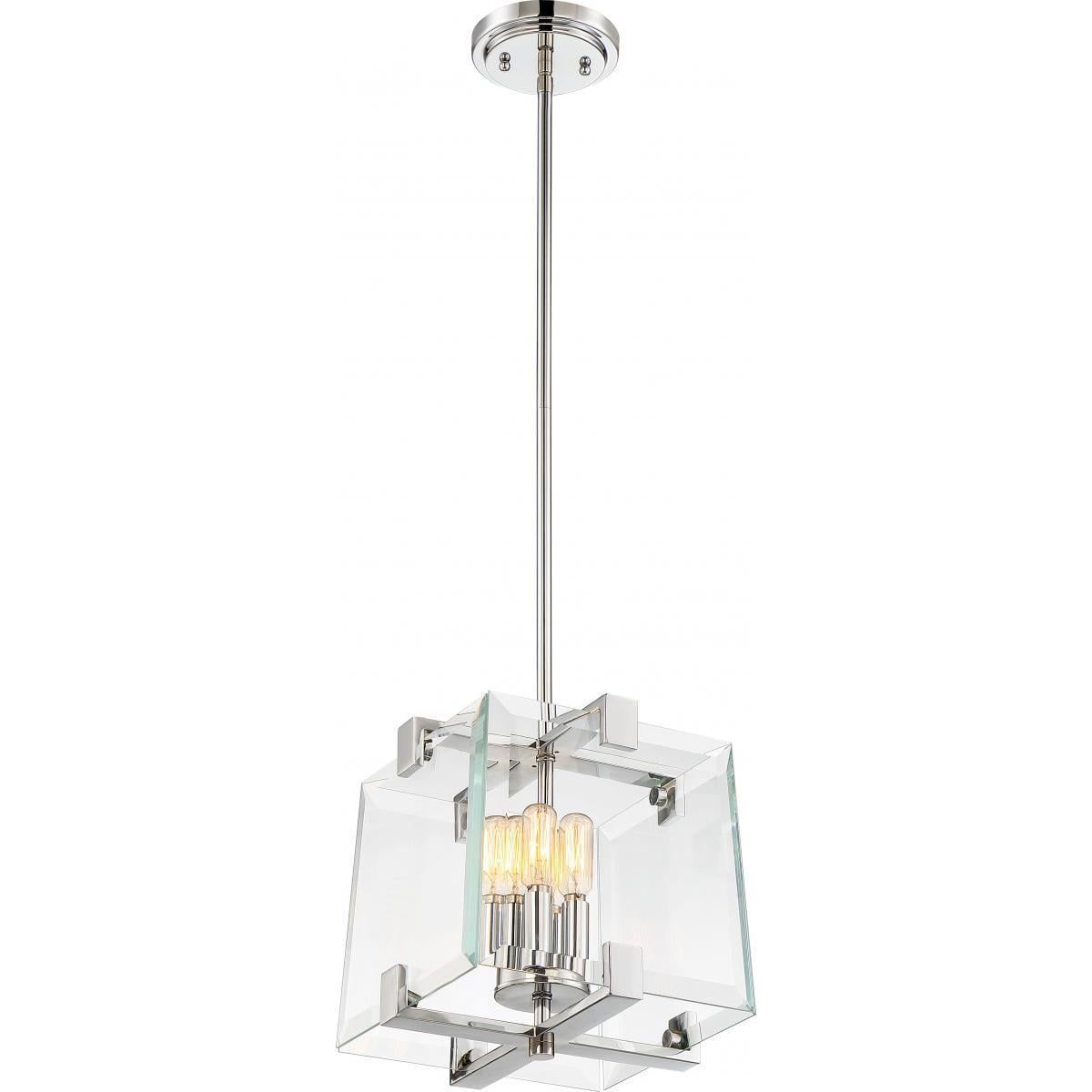 Shelby Polished Nickel 10" Glass Pane 4-Light Pendant