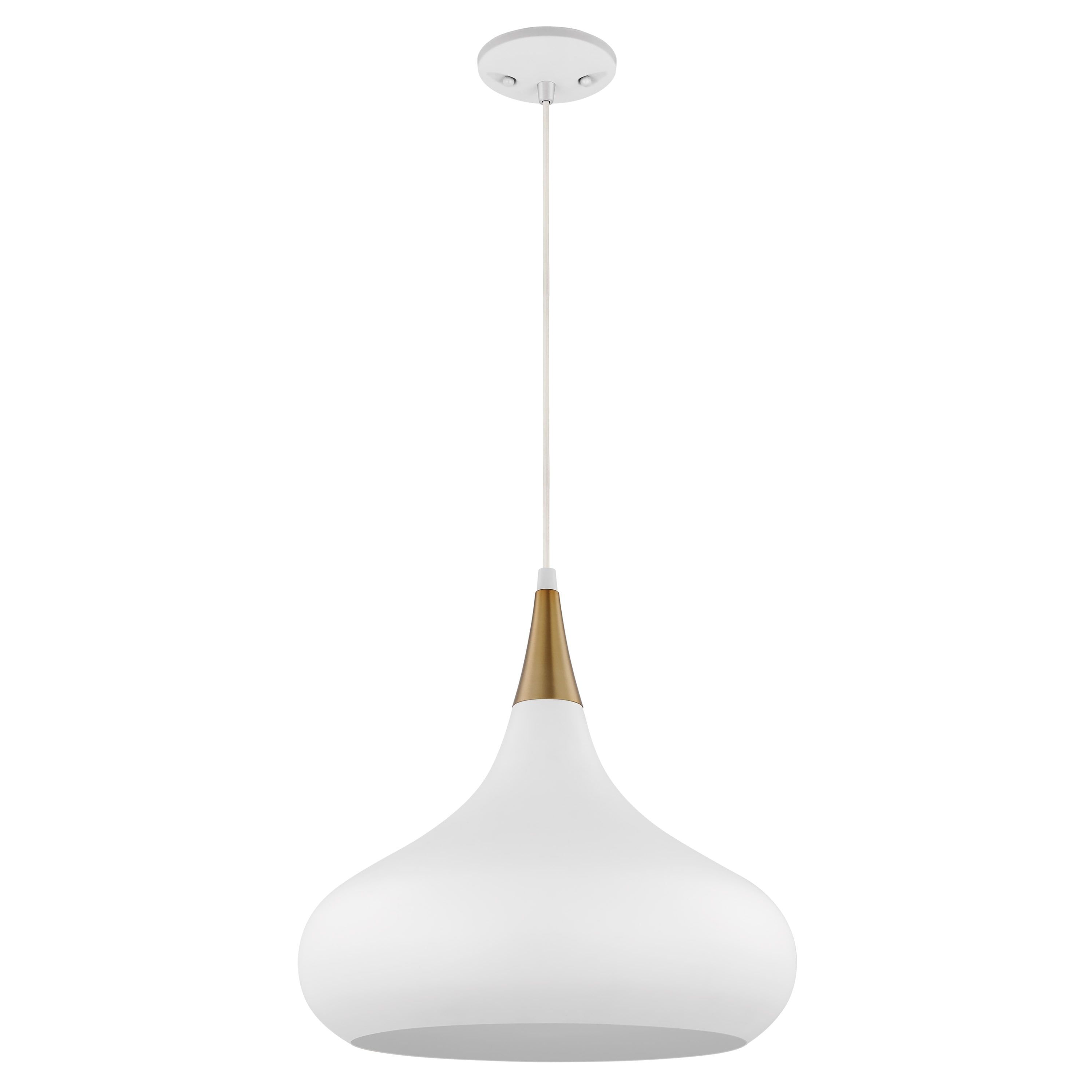 14'' Matte White & Burnished Brass Modern Teardrop Pendant