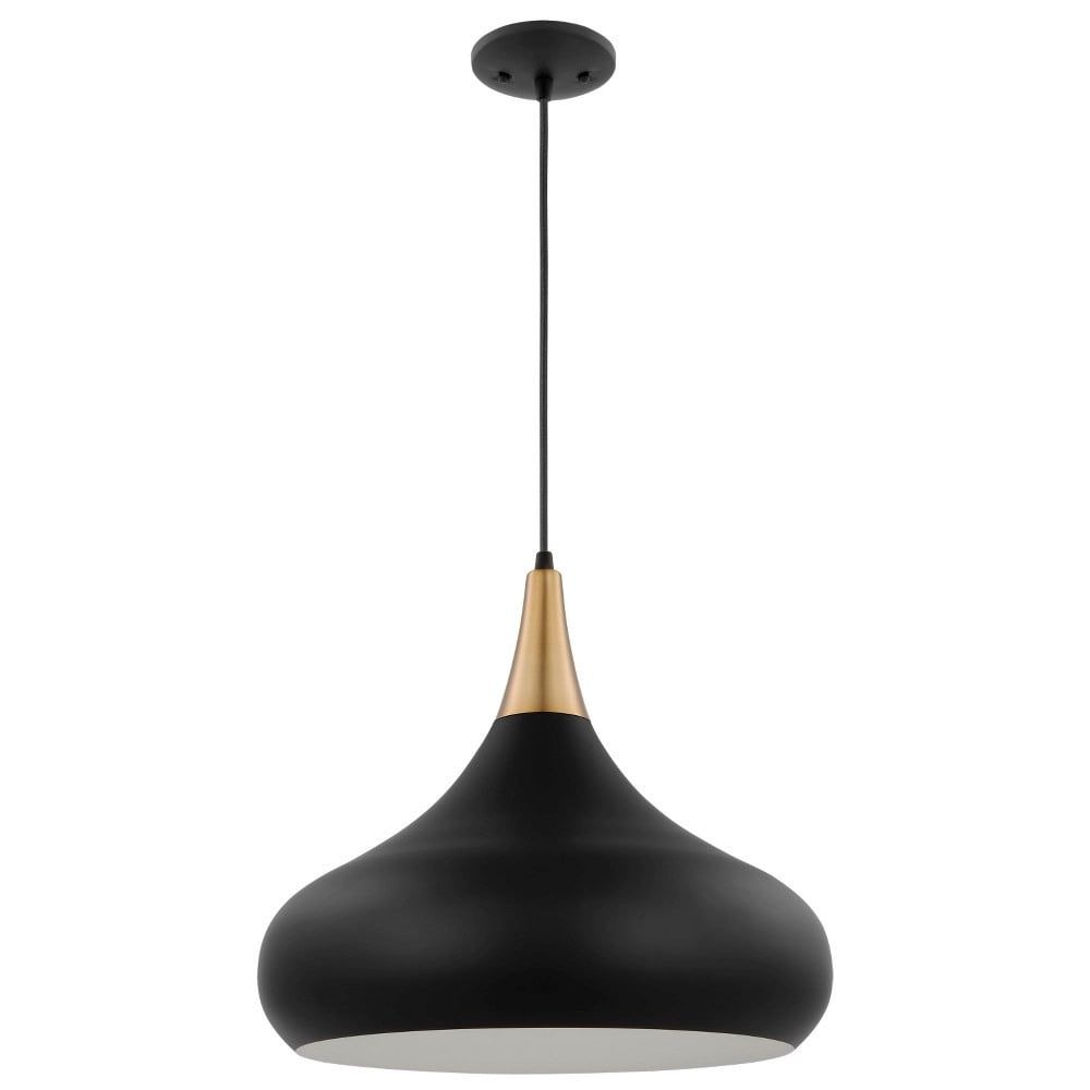 Matte Black and Brass Teardrop Pendant Light