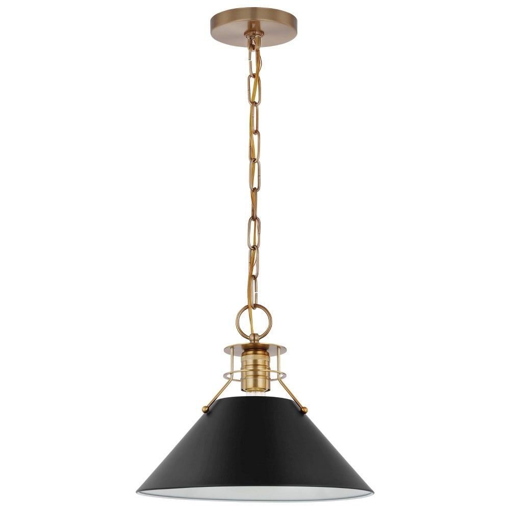 Outpost 13" Matte Black and Burnished Brass Cone Pendant