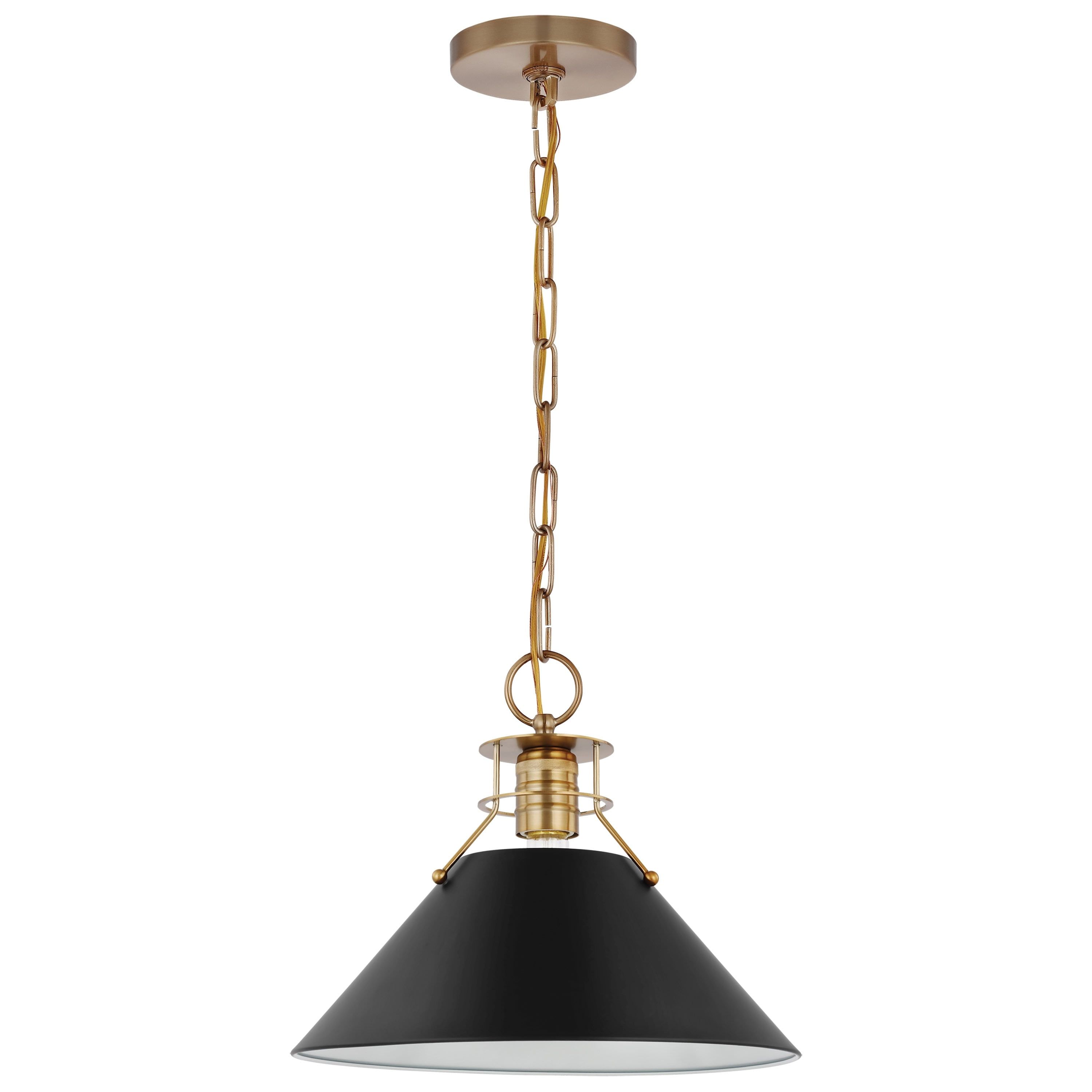 Outpost 13" Matte Black and Burnished Brass Cone Pendant