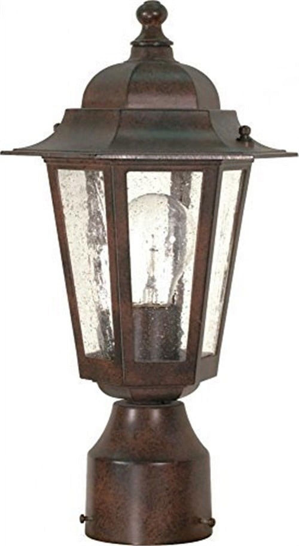 Old Bronze 14'' Metal Post Lantern with Seed Glass