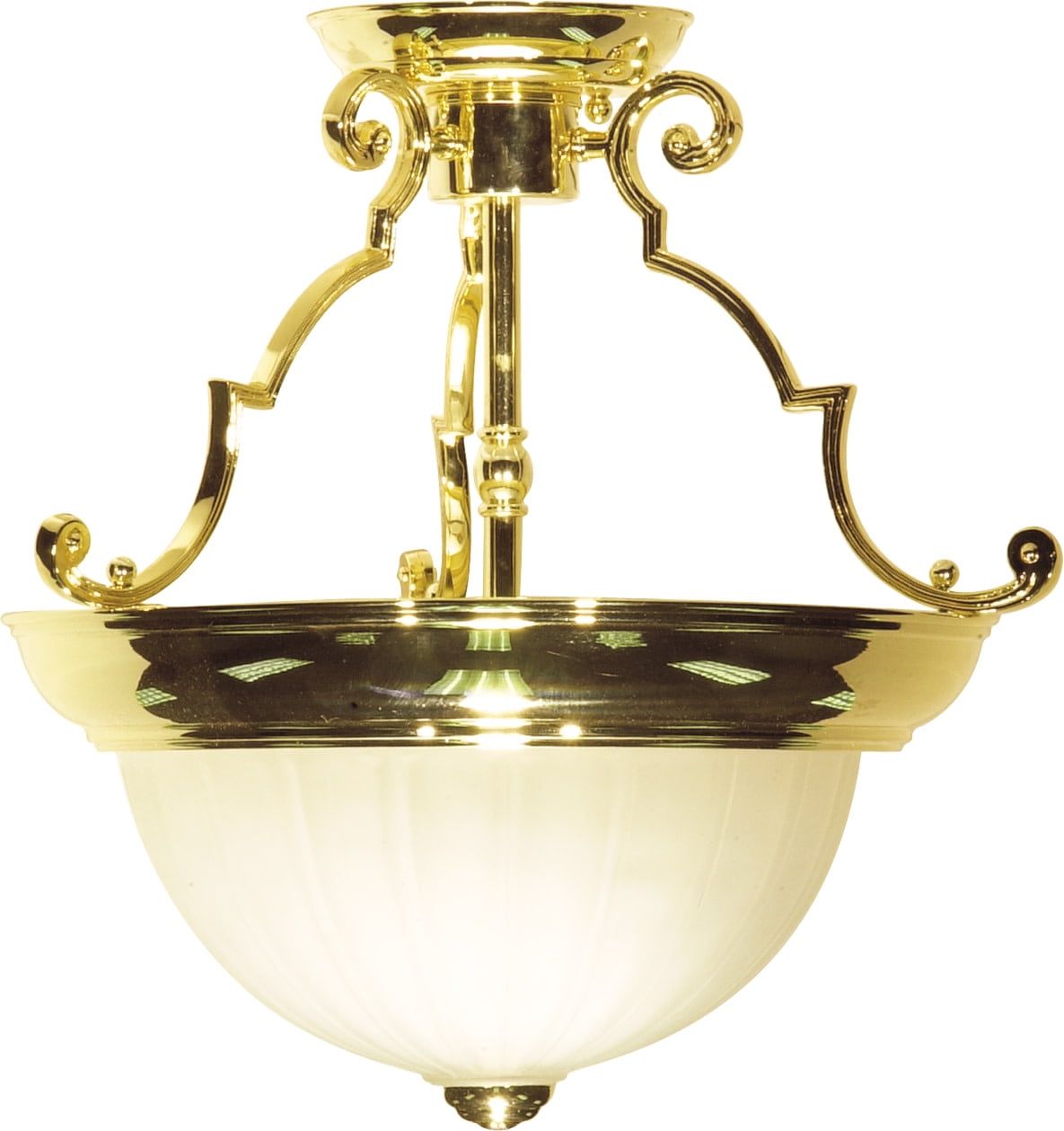 Elegant 13" Polished Brass Semi-Flush Bowl Ceiling Light with Frosted Melon Glass