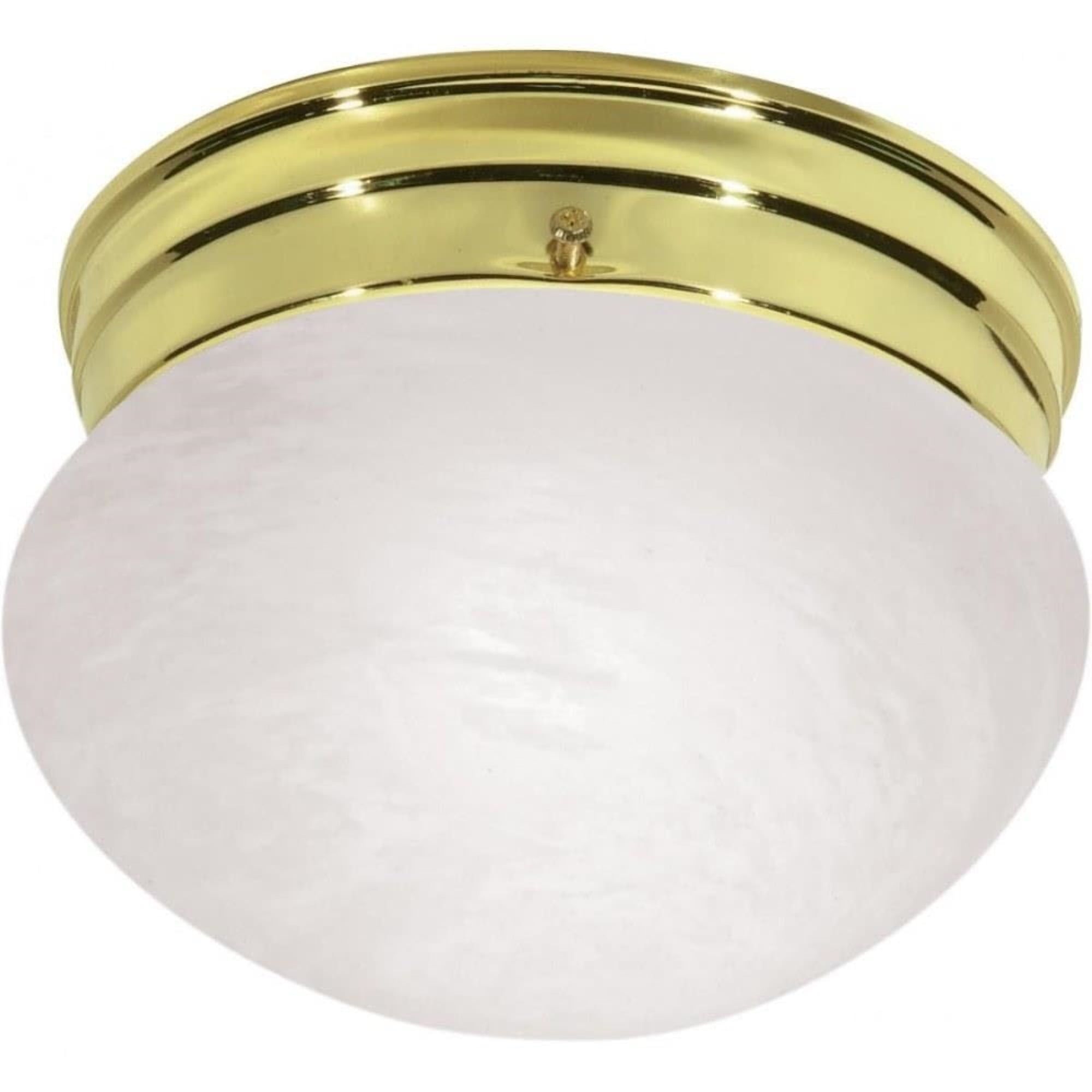 Polished Brass and Alabaster Glass Flush Mount Ceiling Light