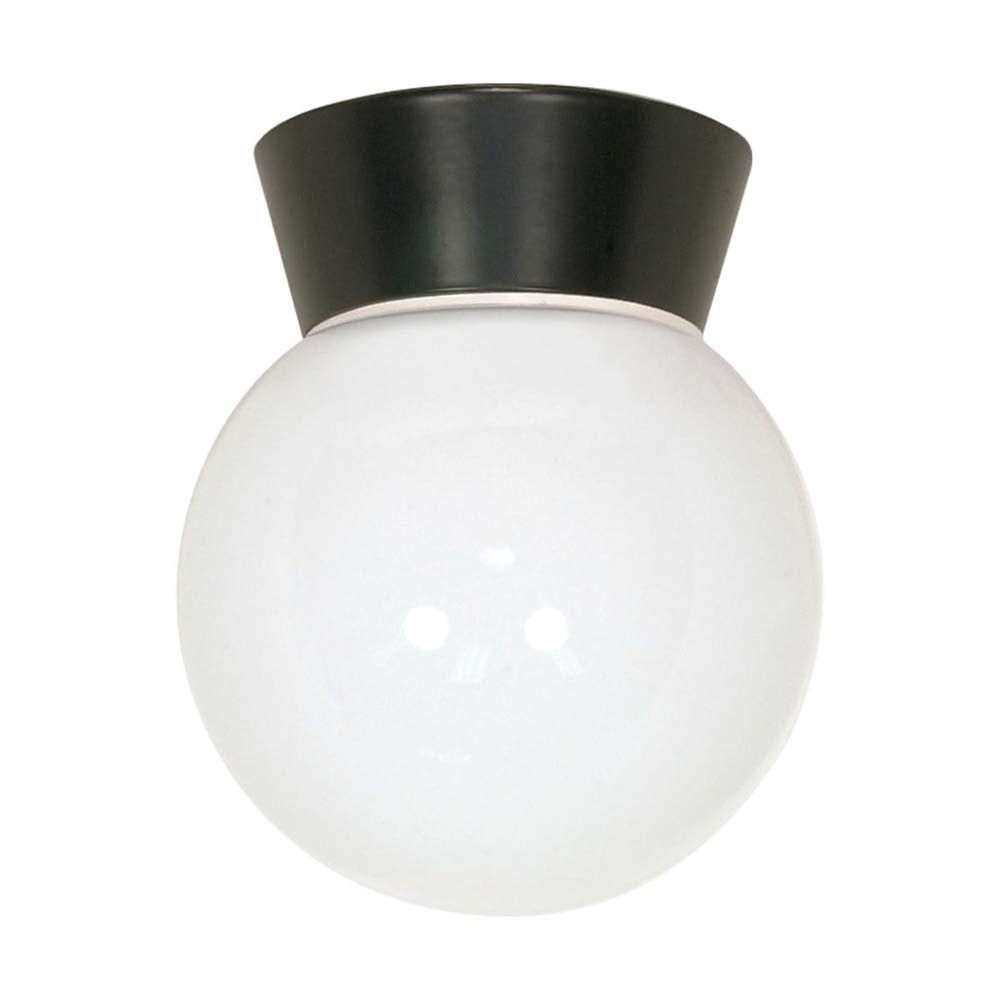 Bronzotic 6" White Glass Globe Outdoor Flush Mount Light