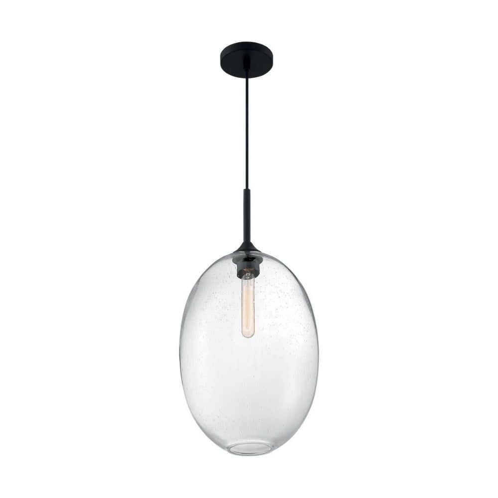 Aria Transitional Matte Black Brass & Glass Large Pendant Light