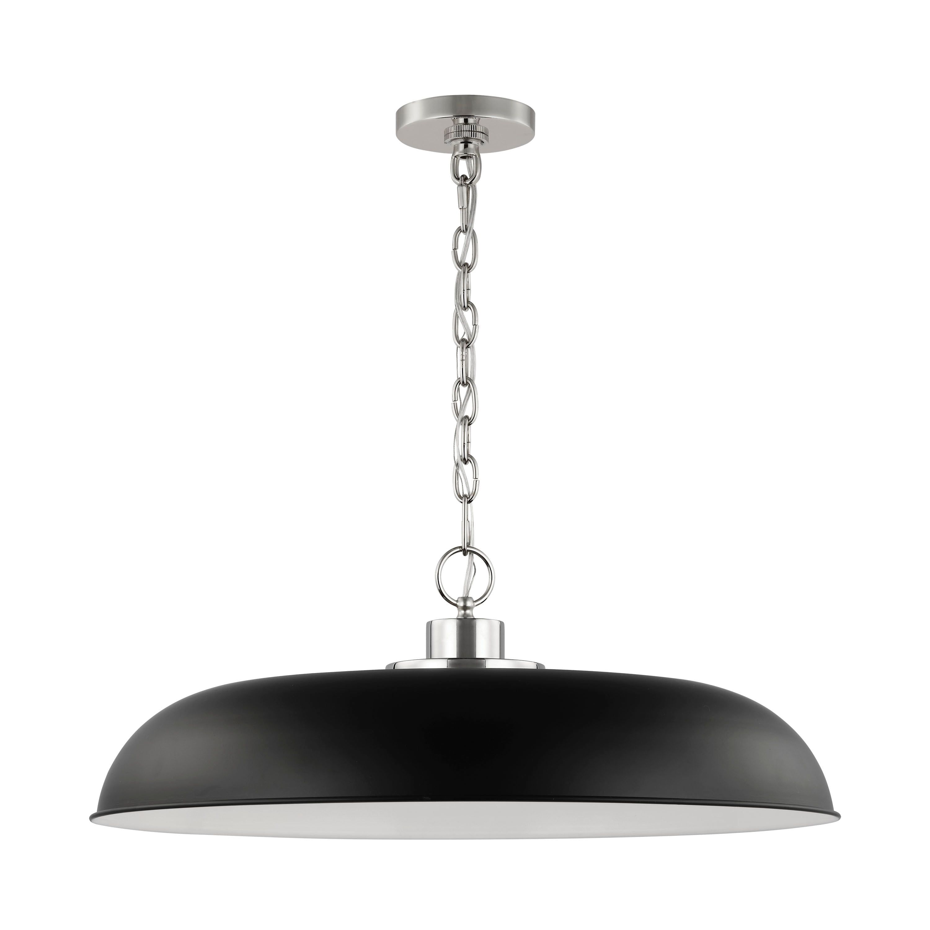 Modern Matte Black and Polished Nickel Dome Pendant Light