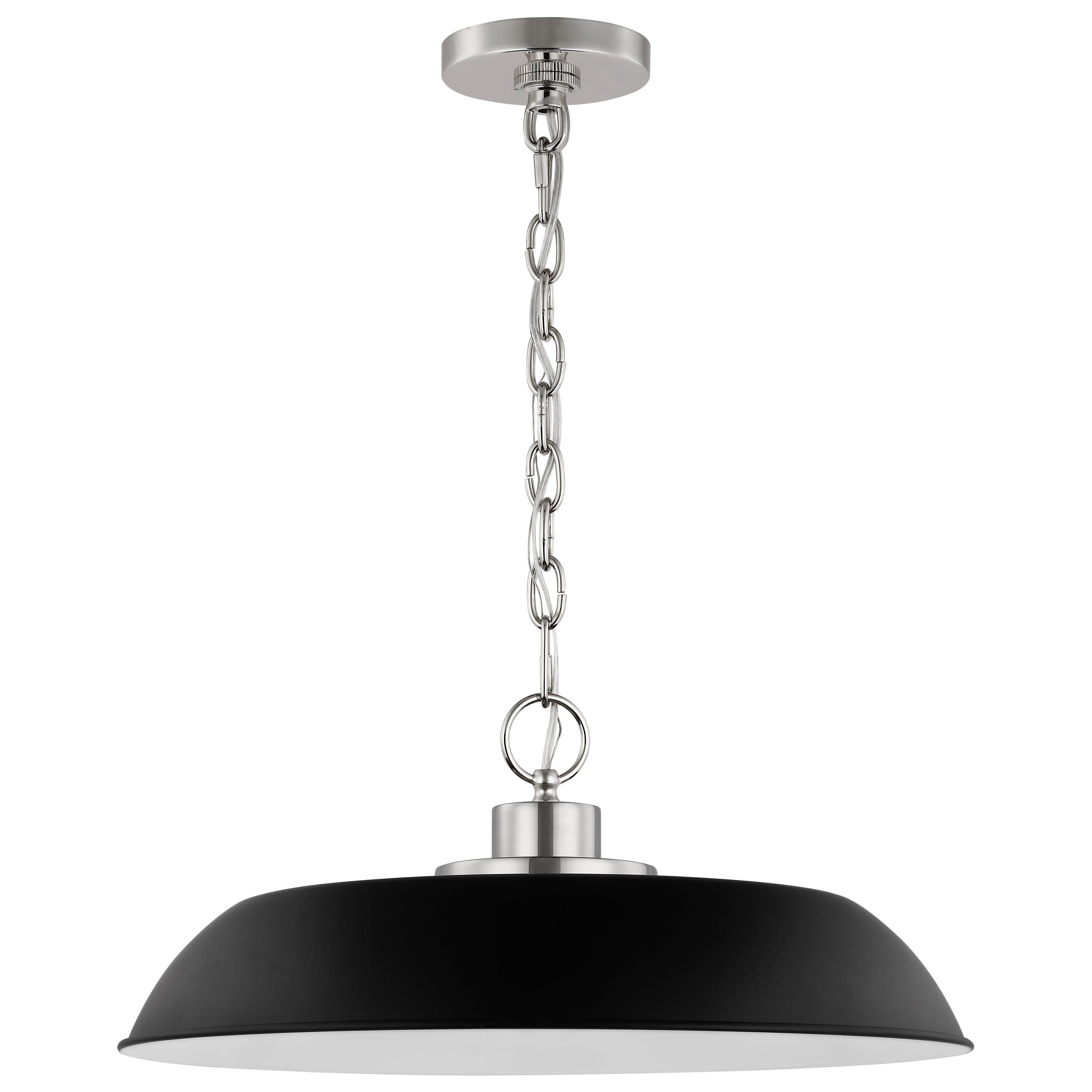 Colony Modern Matte Black and Polished Nickel Dome Pendant Light