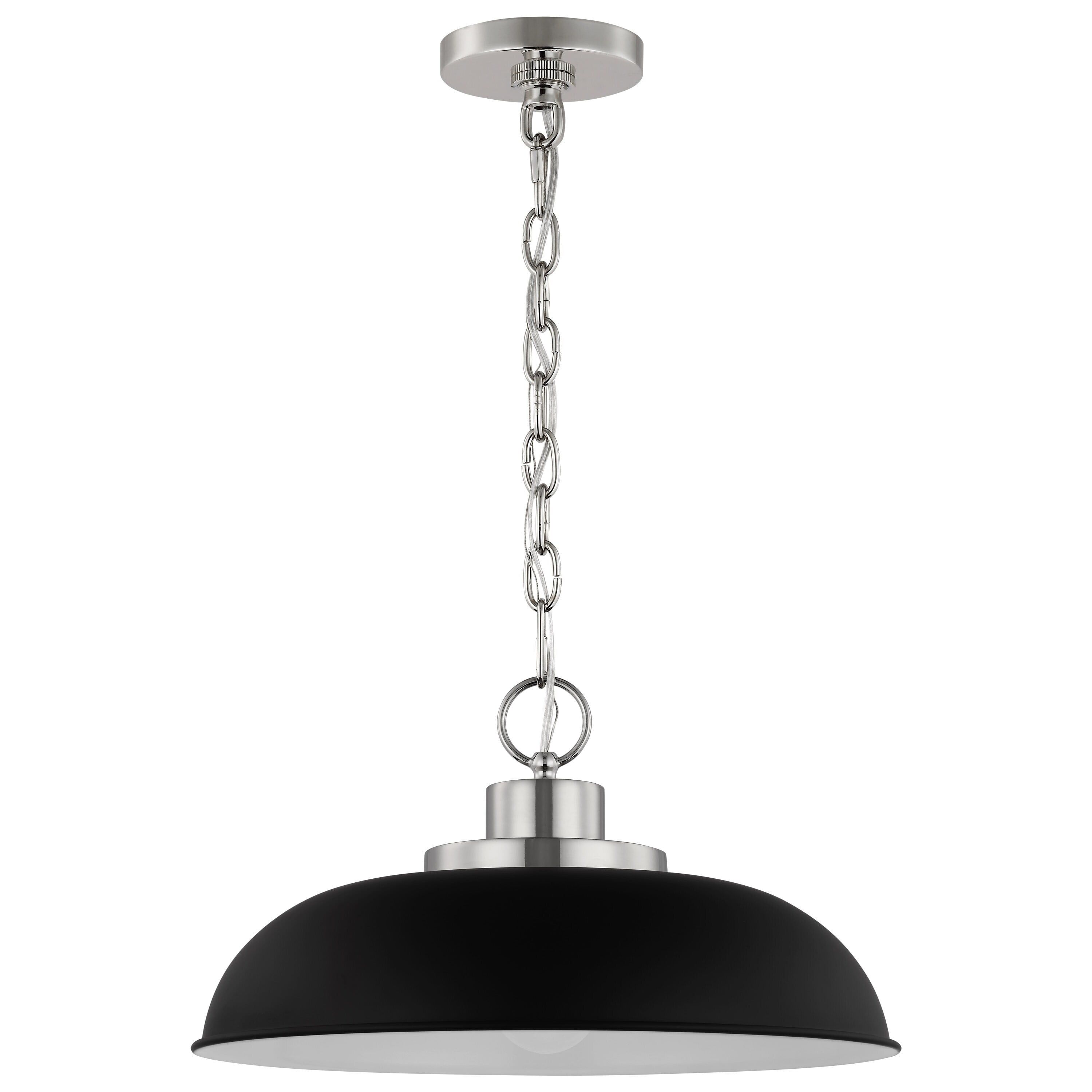 Colony Modern Matte Black & Polished Nickel Dome Pendant Light