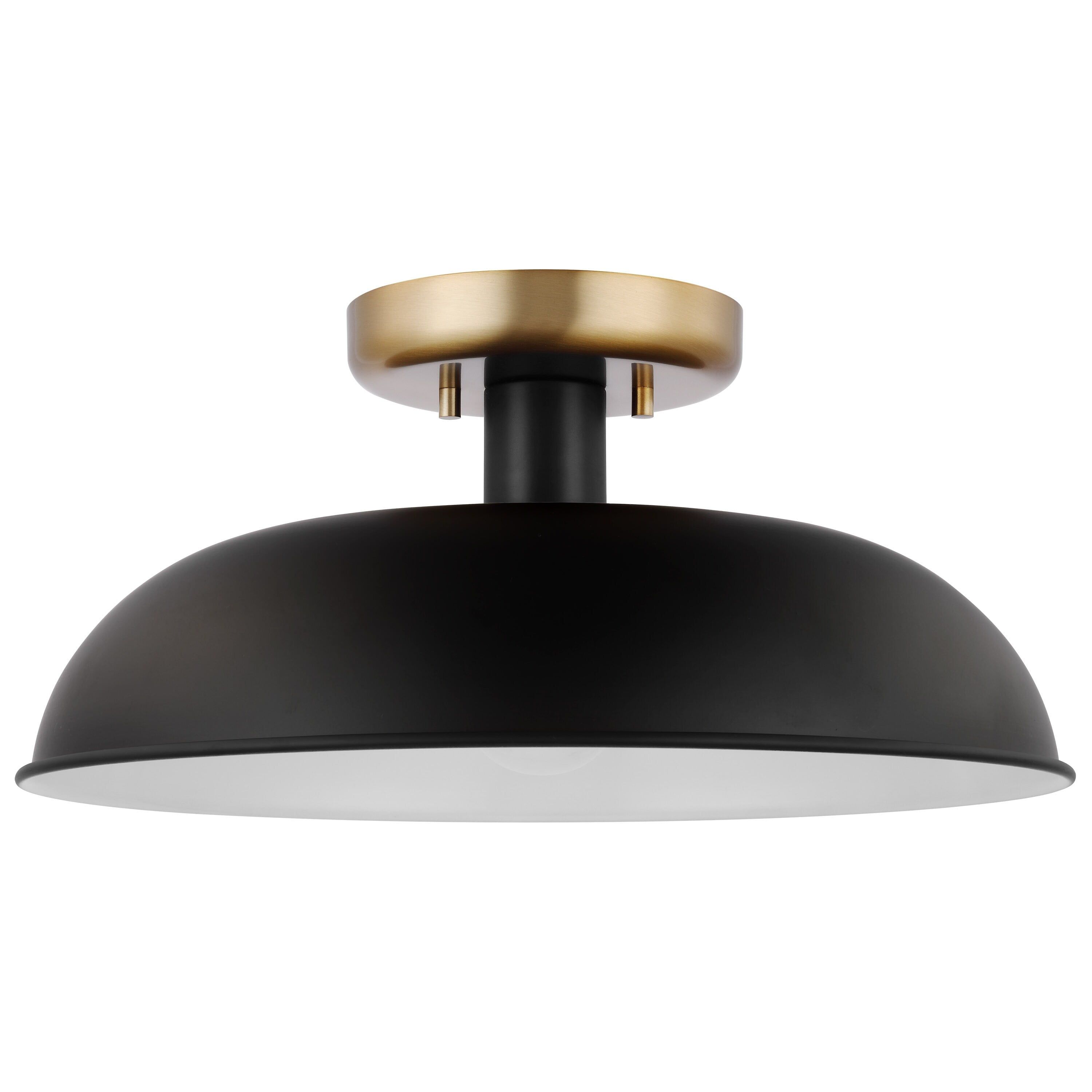 Colony Modern Matte Black and Burnished Brass 15" Semi-Flush Bowl Light