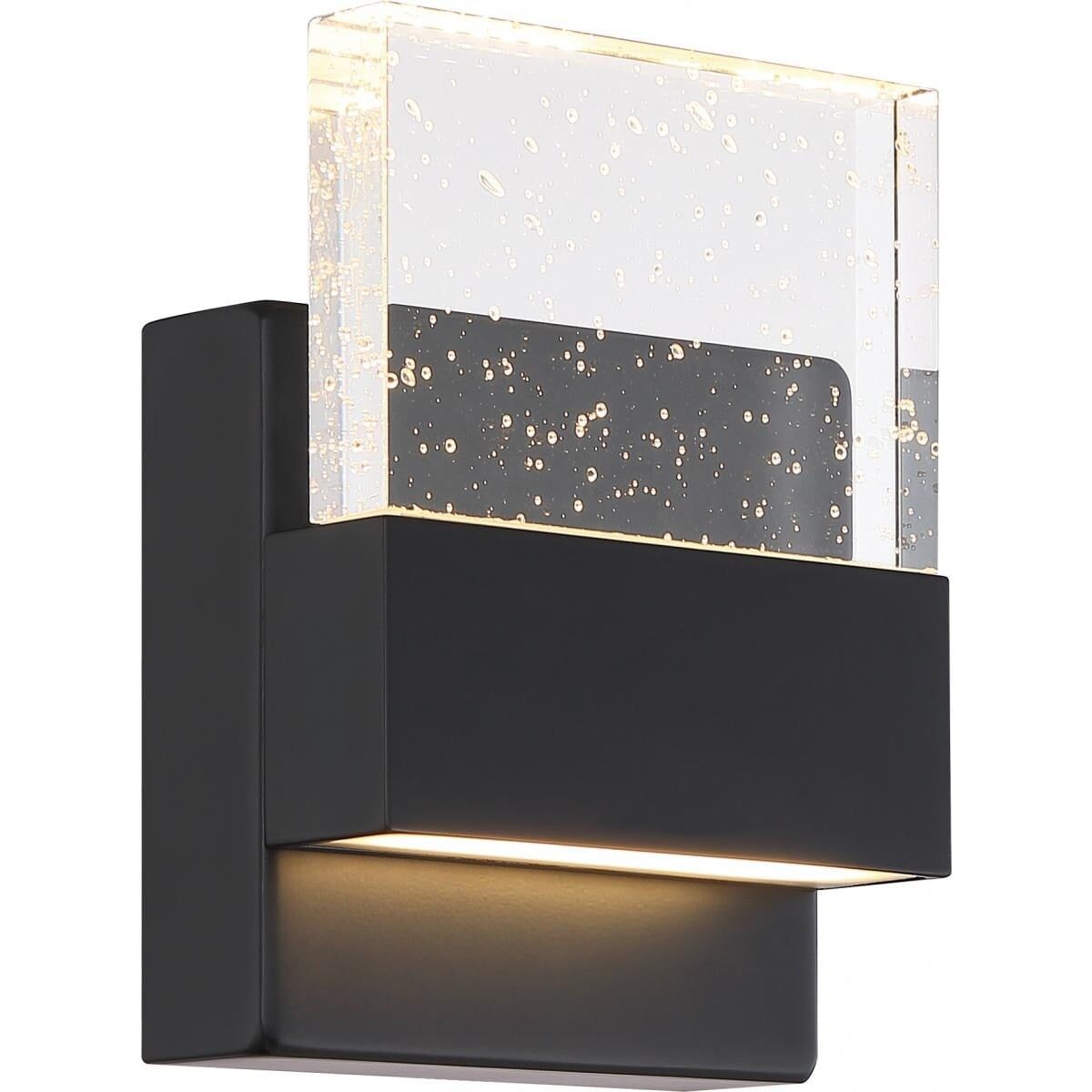 Ellusion Dimmable LED Black Sconce with Seeded Glass