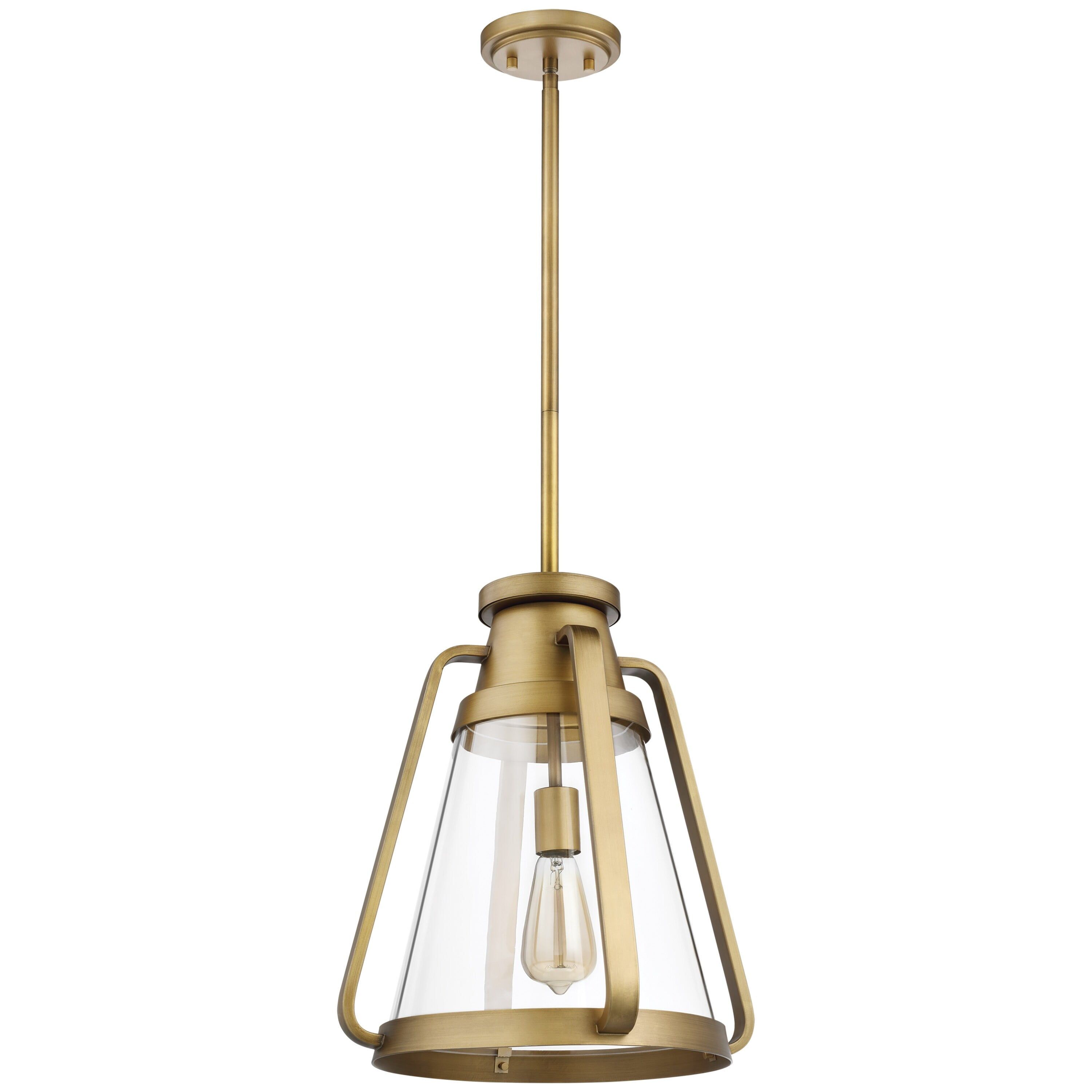 Everett 14" Natural Brass and Glass Vintage Pendant Light