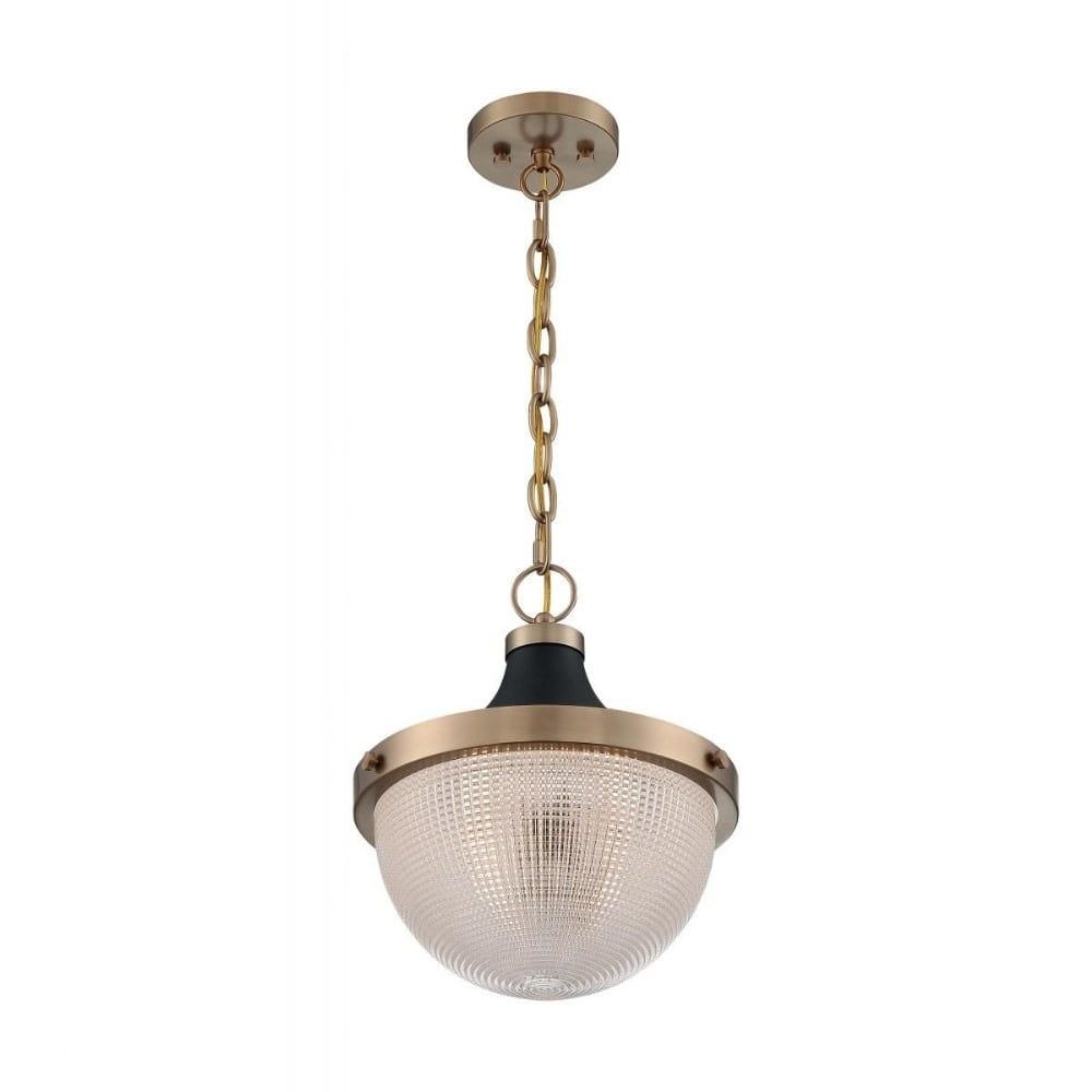 Faro Transitional Large Bowl Pendant in Matte Black with Clear Prismatic Glass