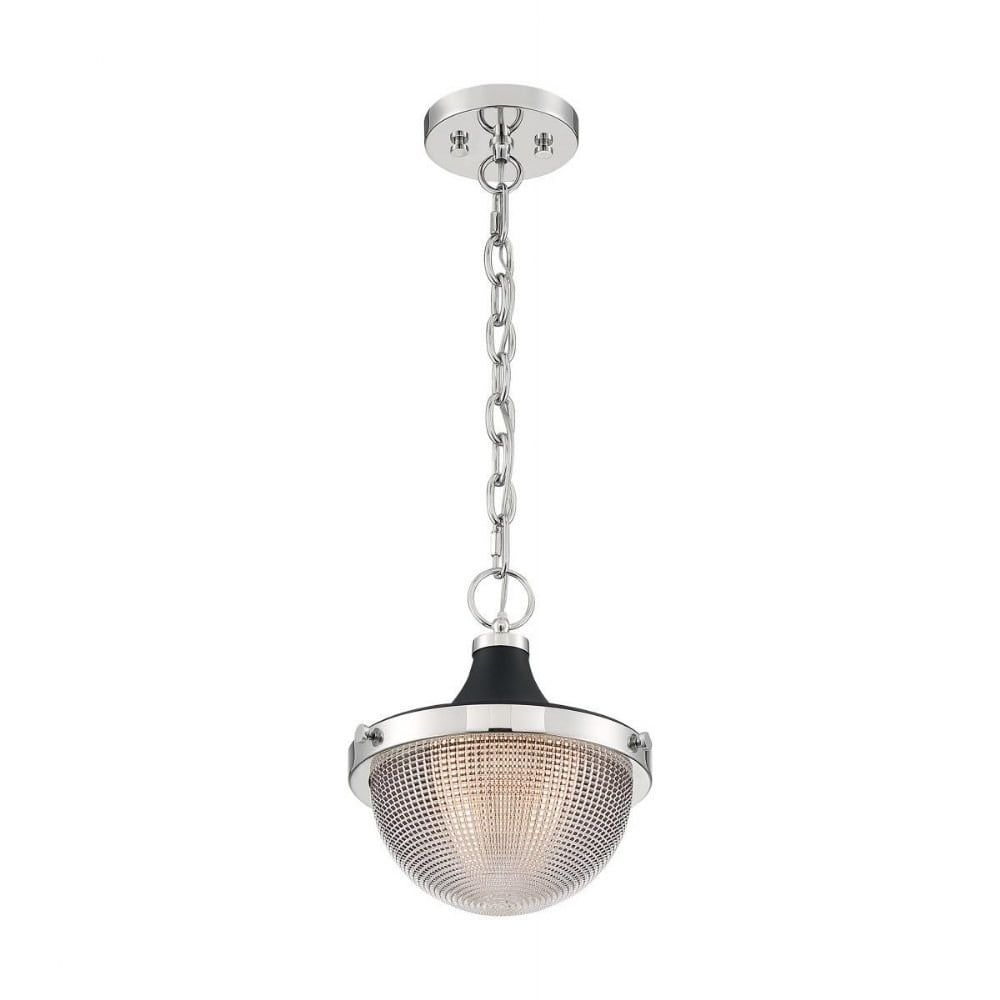 Faro Retro Industrial Bowl Pendant in Polished Nickel with Black Accents