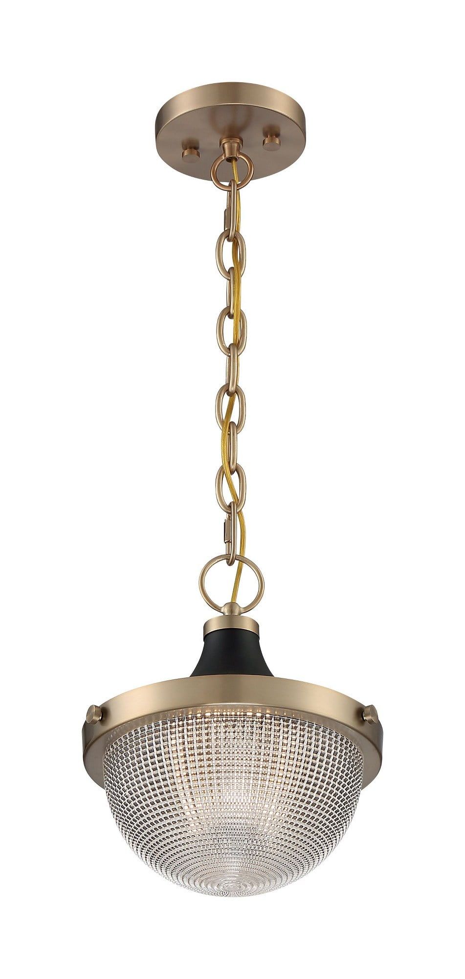 Small Burnished Brass and Glass Bowl Pendant Light