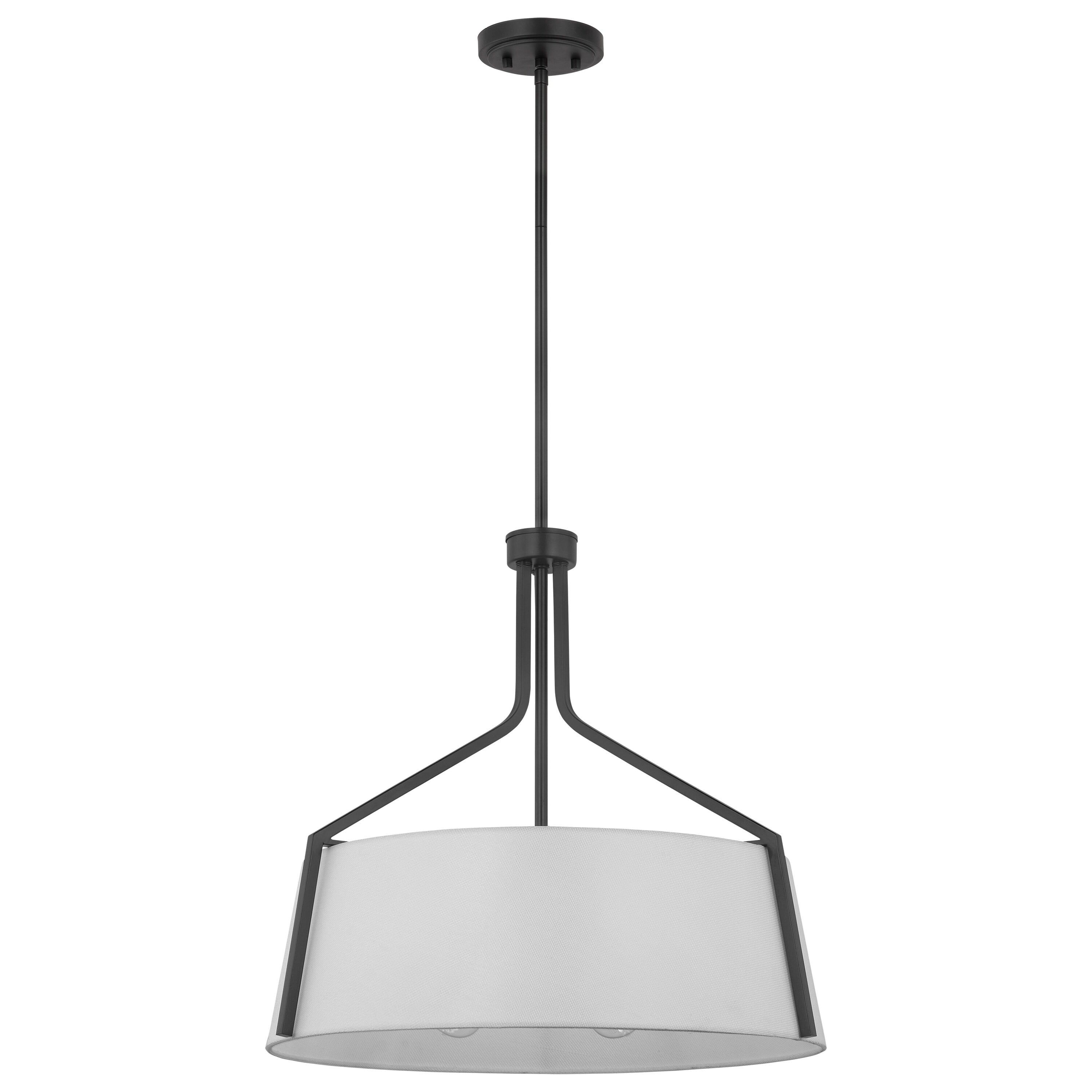 Livingston 20'' Matte Black Steel Drum Pendant with White Linen Shade