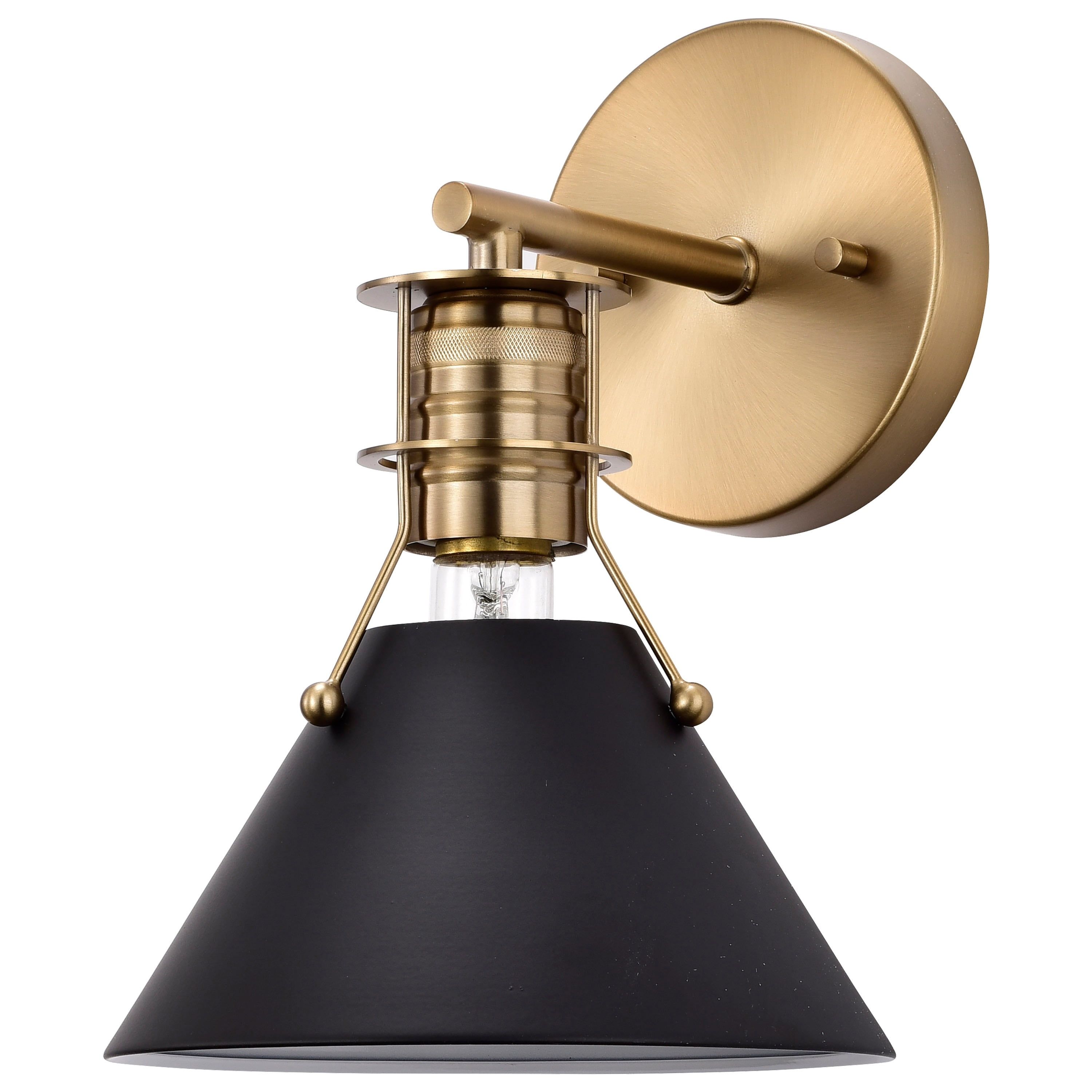 Matte Black and Brass 10" Steel Wall Sconce