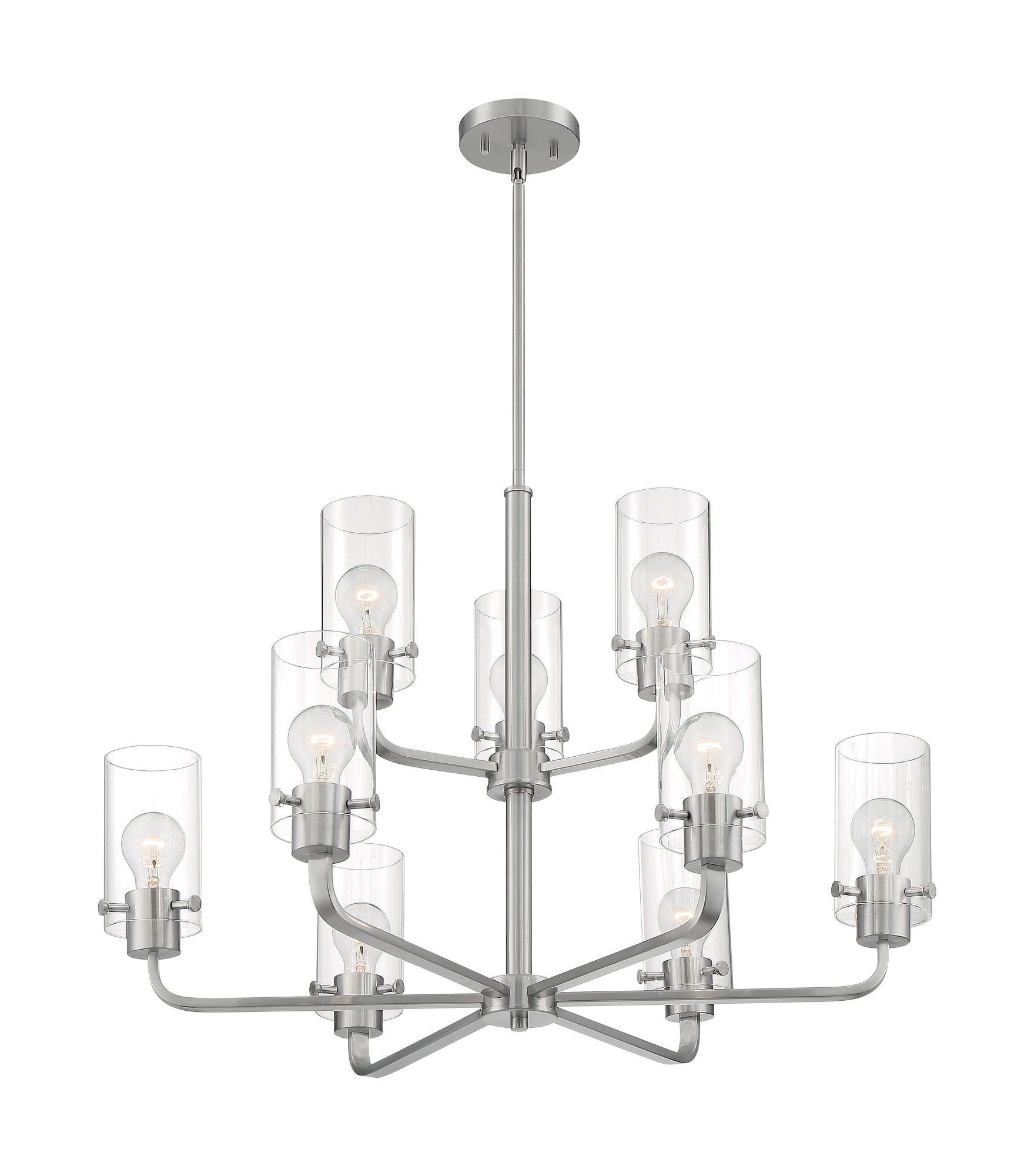 Sommerset 30" Brushed Nickel Modern 9-Light Chandelier with Clear Glass
