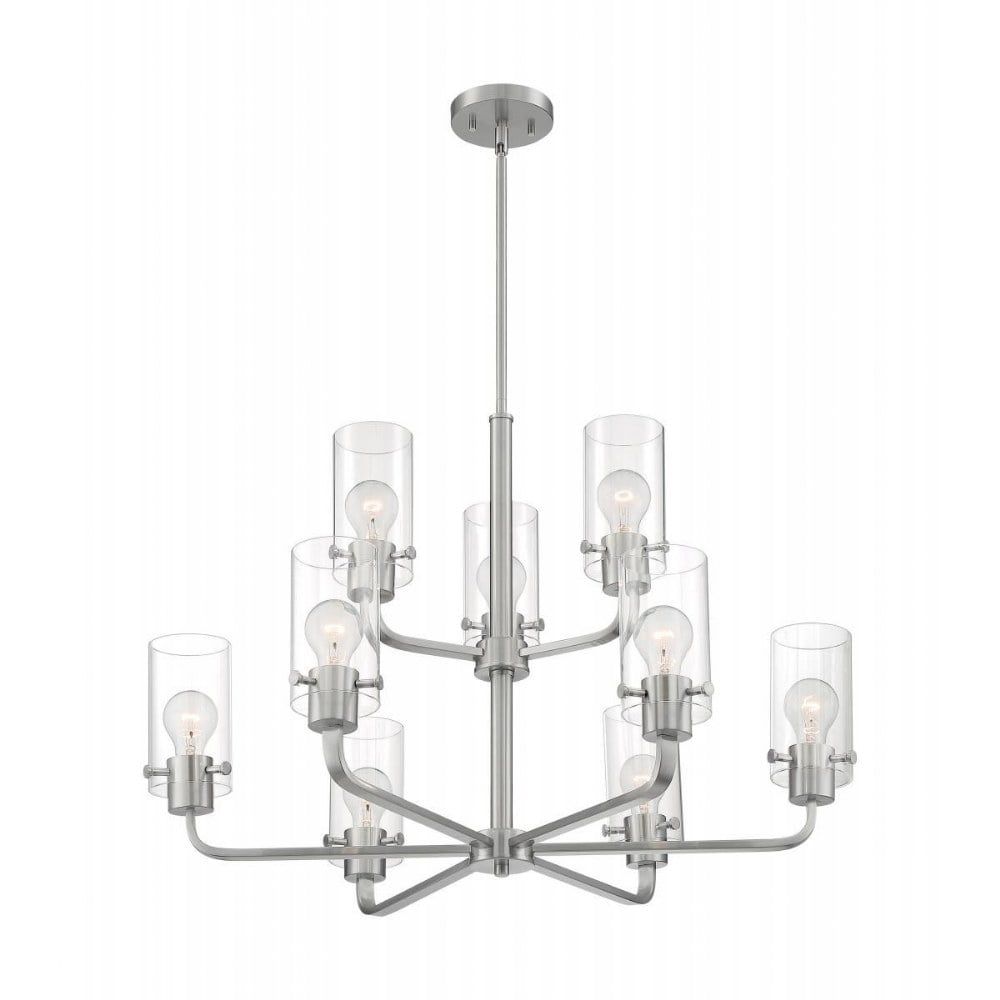 Sommerset 30" Brushed Nickel Modern 9-Light Chandelier with Clear Glass