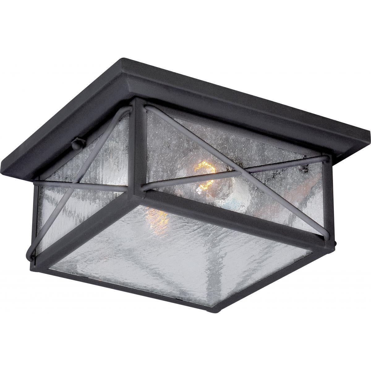 Wingate Textured Black Outdoor Flush Mount with Clear Seeded Glass