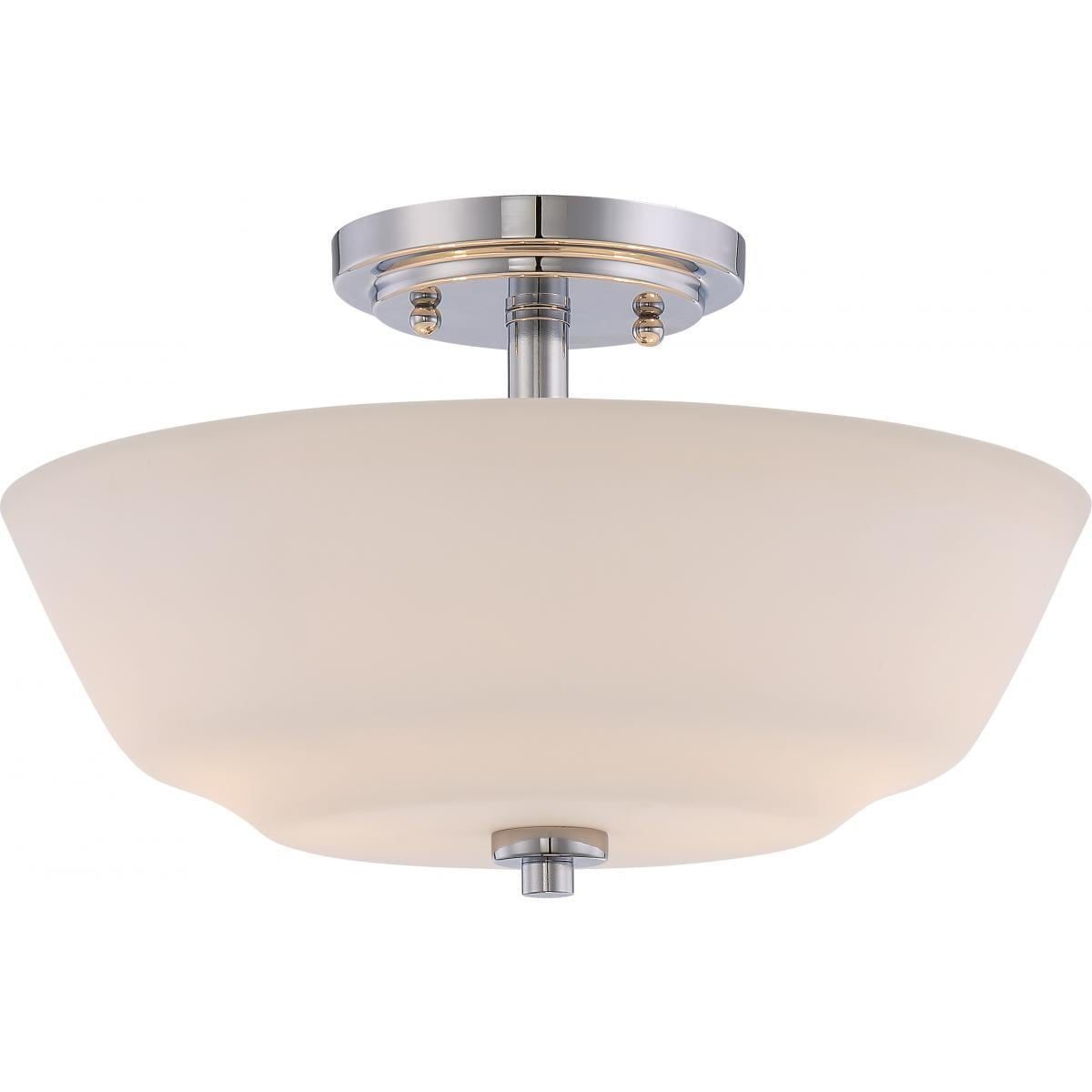 Willow 13" Polished Nickel and White Glass Semi-Flush Mount Light