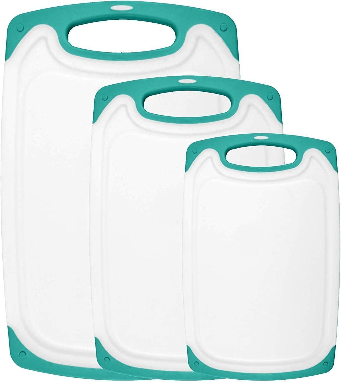 Green and White Plastic Rectangular Cutting Board Set