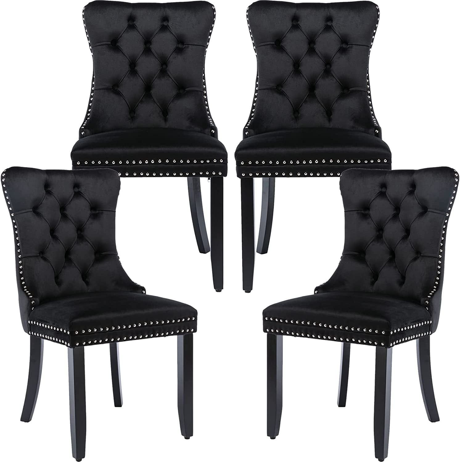 Black Velvet Upholstered Wingback Parsons Side Chair Set