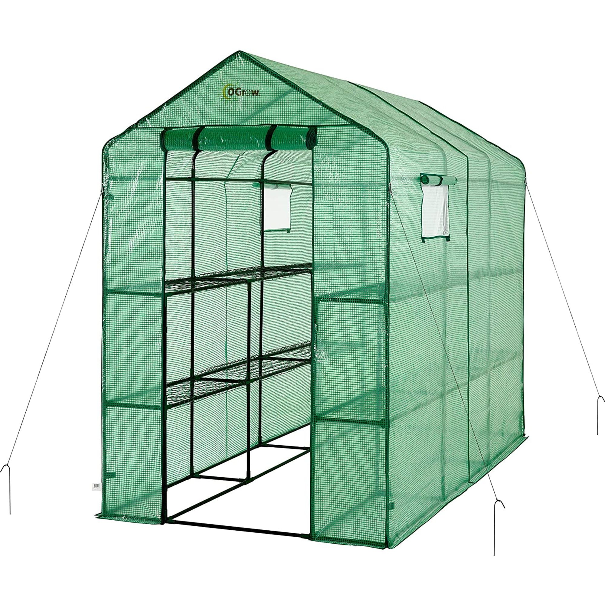 OGrow Extra Large Green Walk-In Greenhouse with 12 Shelves