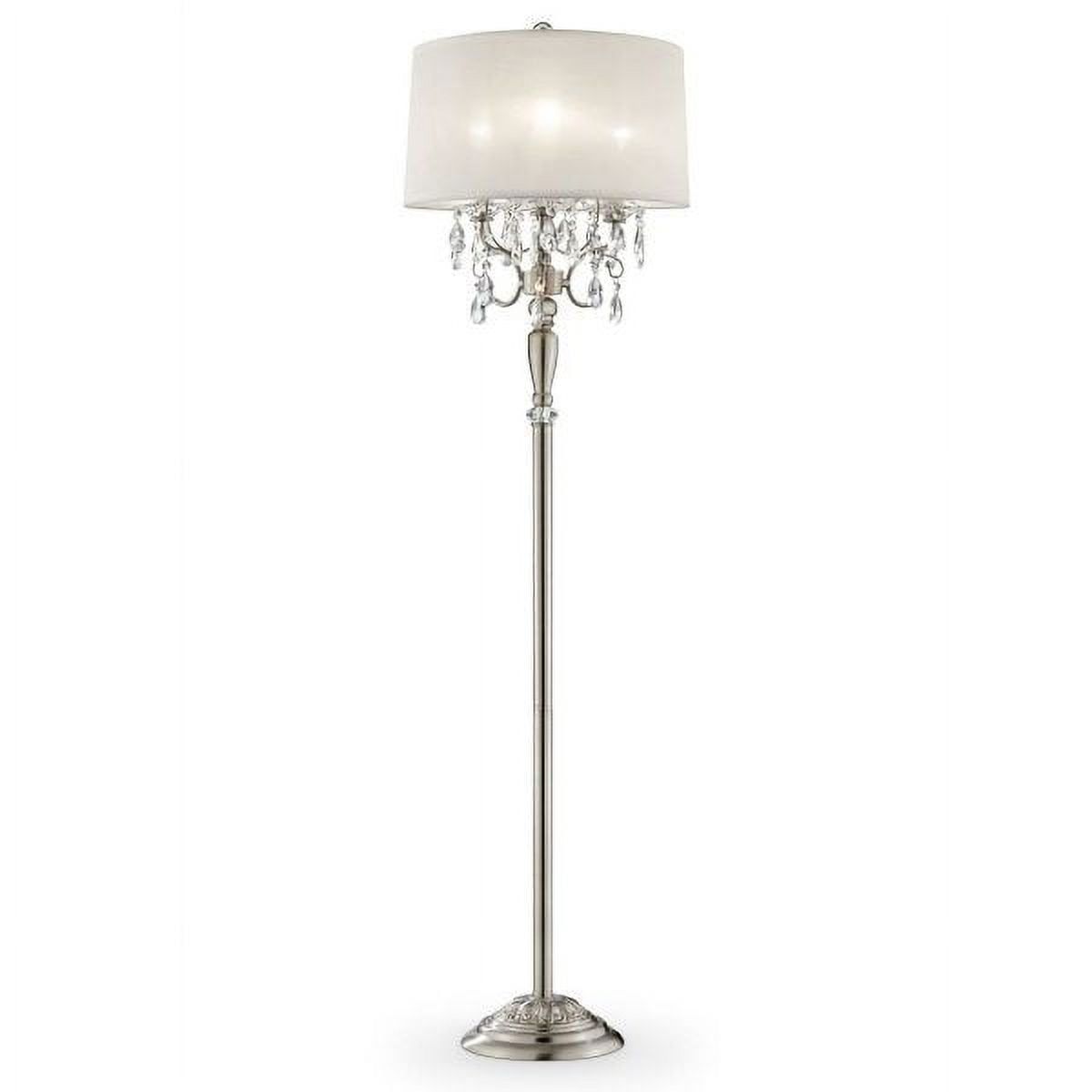 Elegant Crystal Silver USB Floor Lamp with Ivory Shade