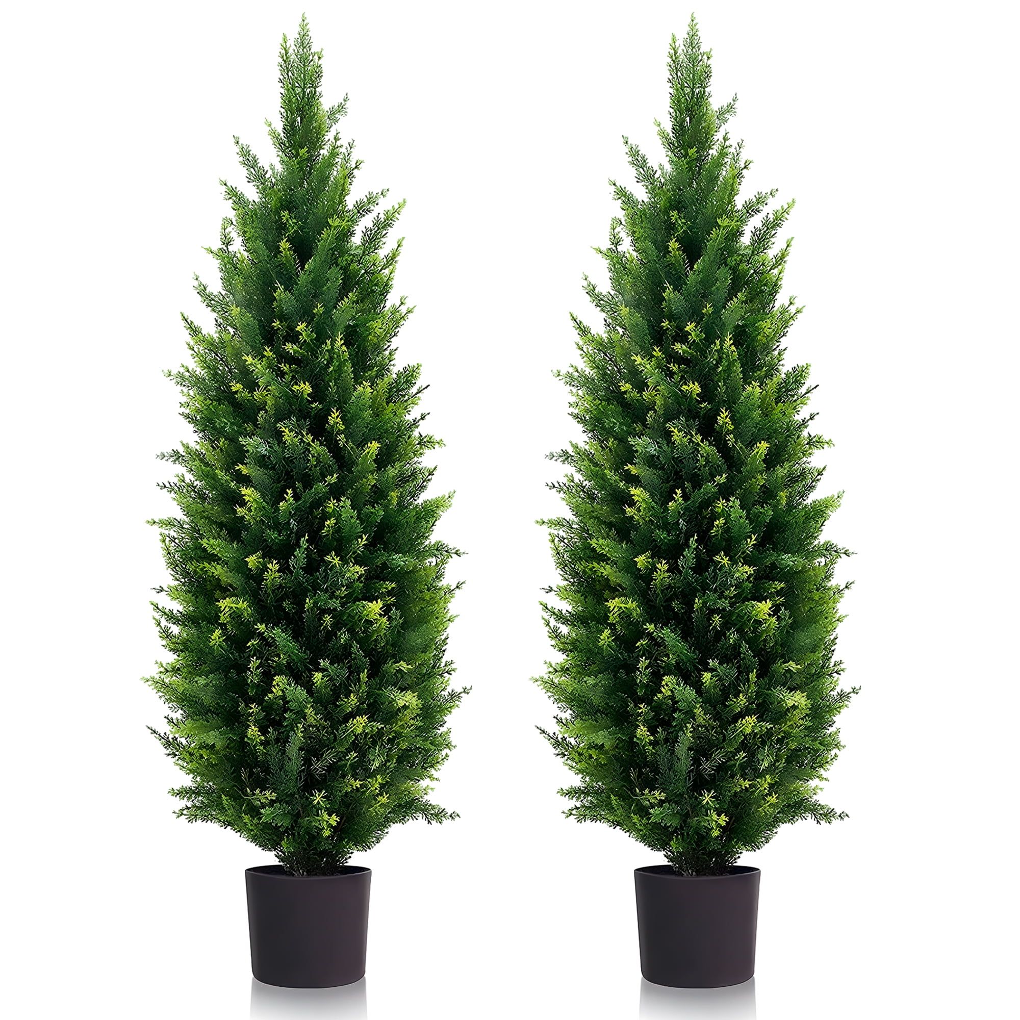 4-Foot Green Artificial Cedar Pine Trees with UV Protection, Set of 2