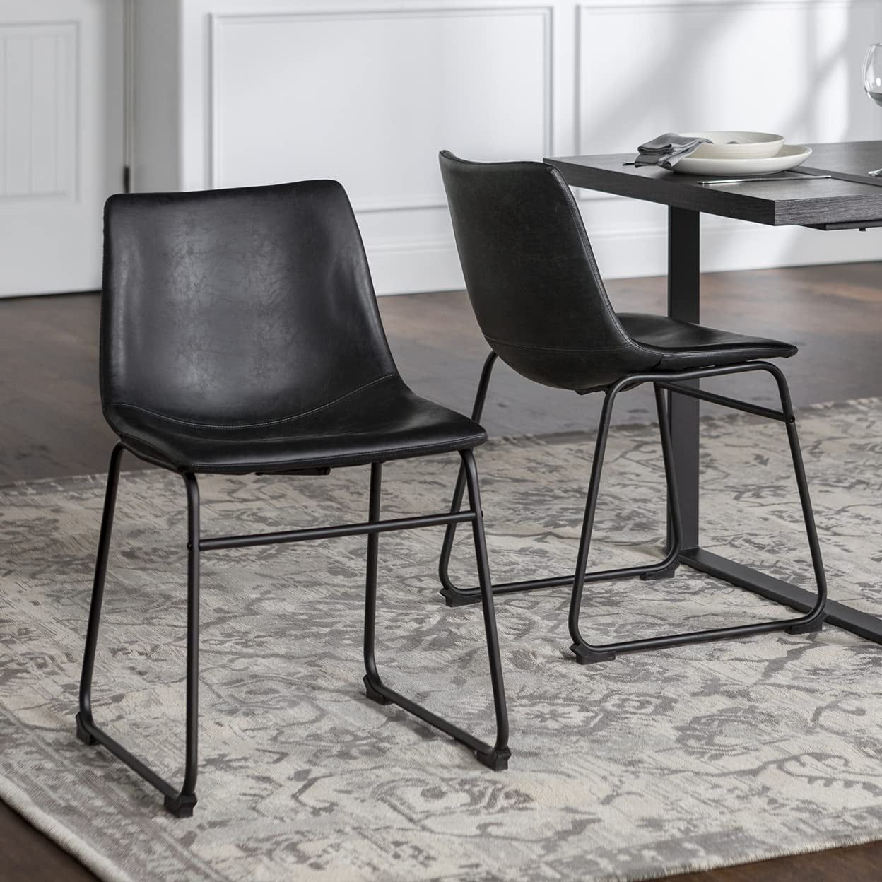 Sleek Black Faux Leather and Metal Space-Saving Dining Chair Set