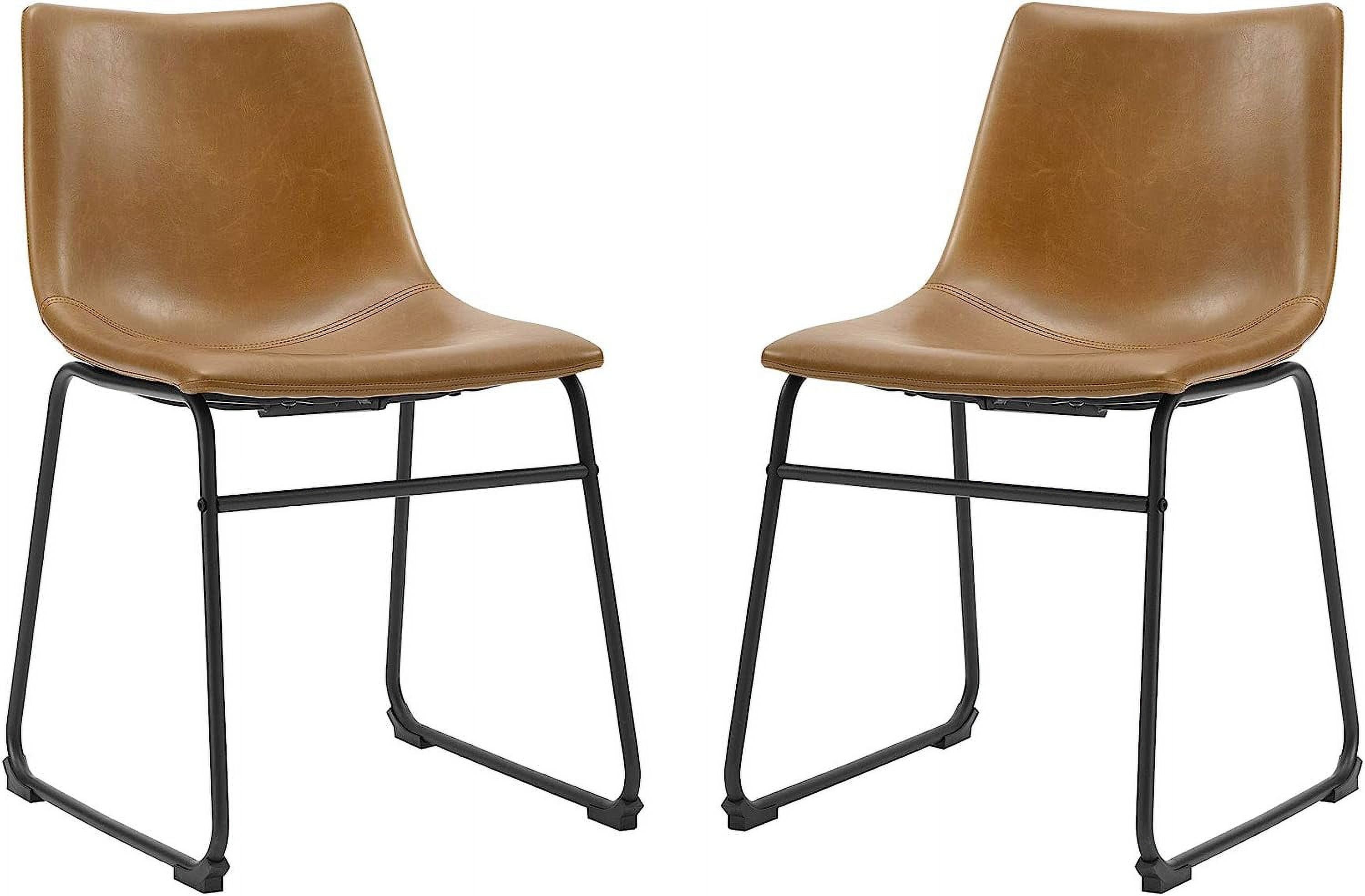Whiskey Brown Faux Leather & Brushed Metal Dining Chair, Set of 2