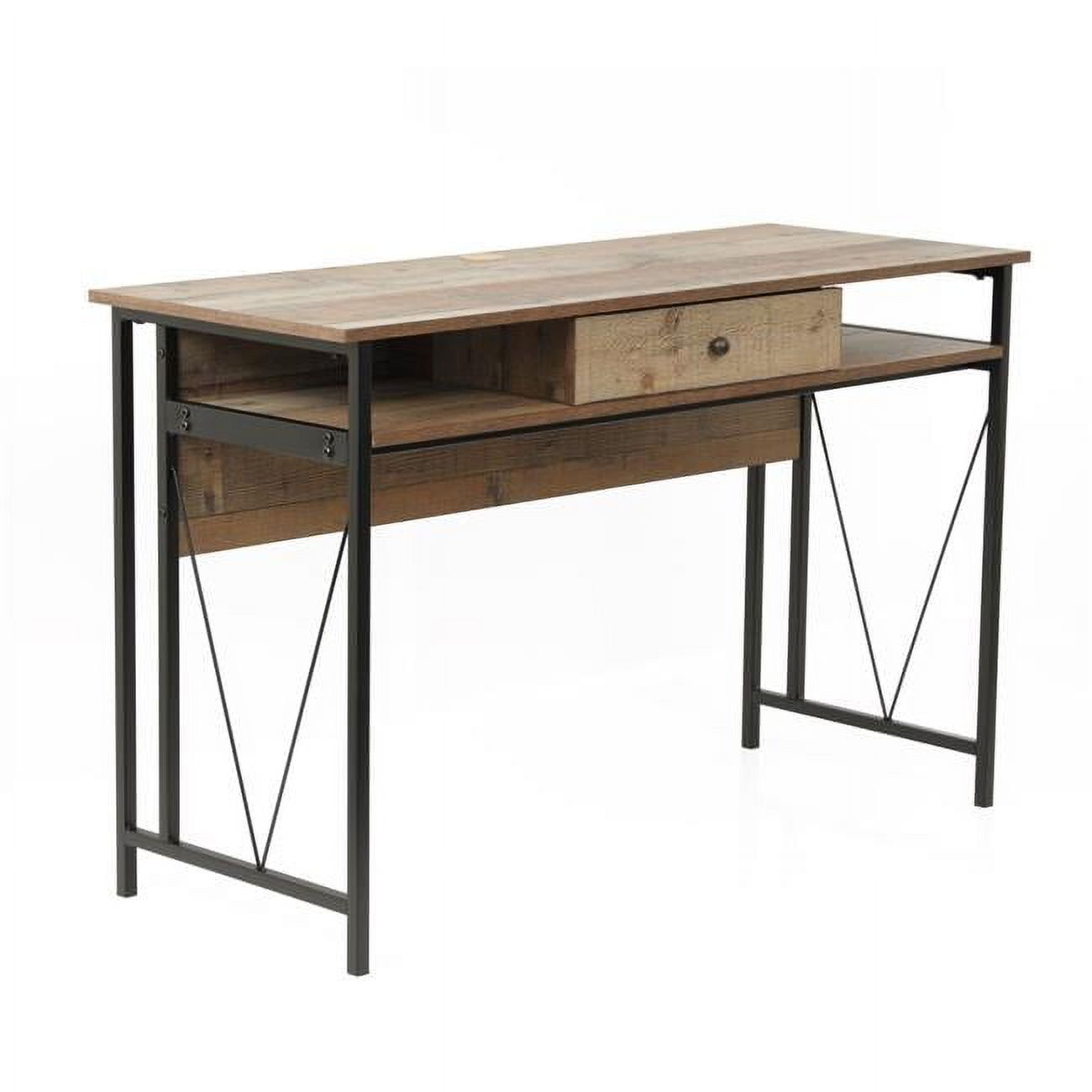 Black Metal and Wood Study Desk with Drawer