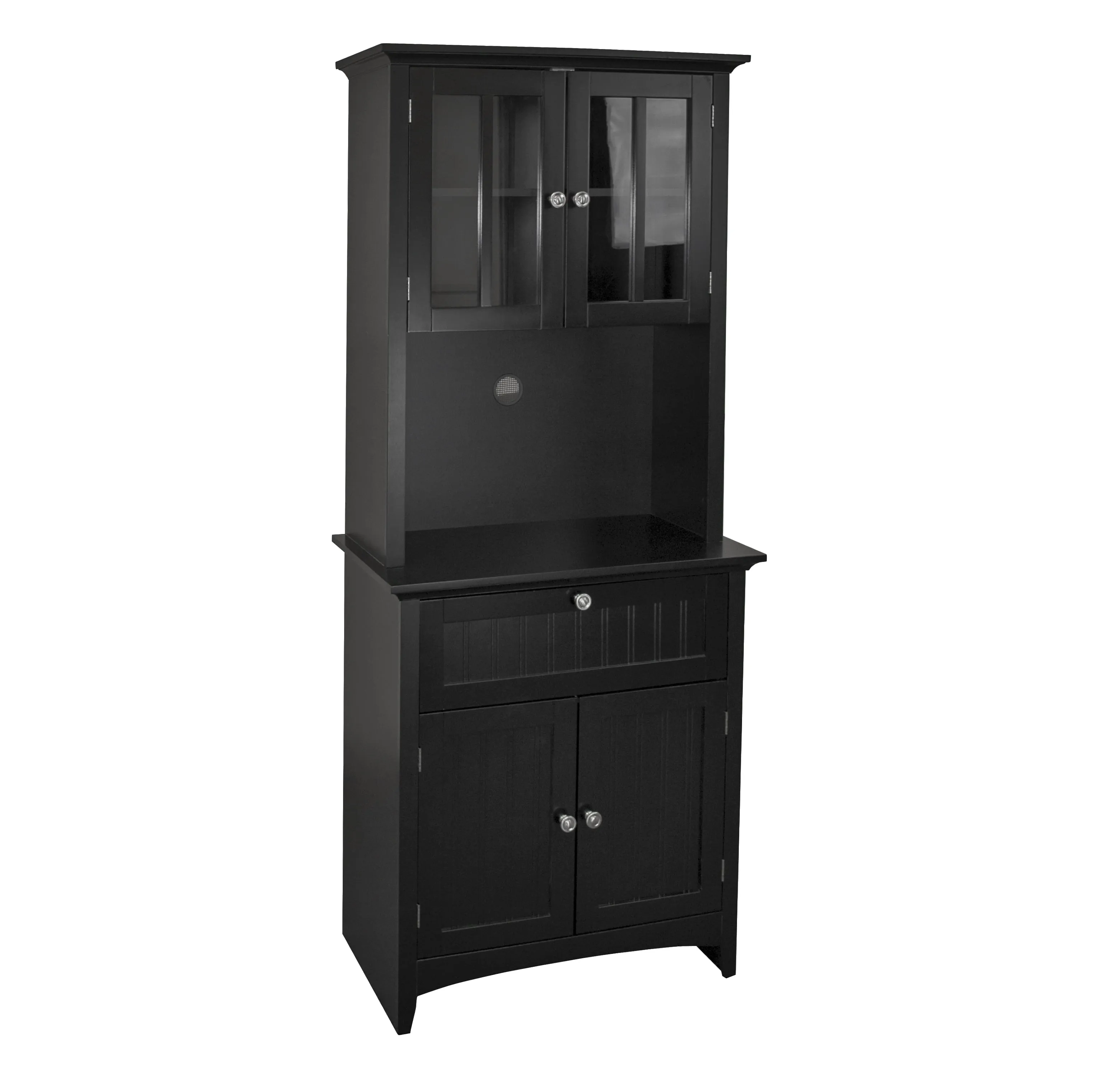 70" Black Composite Lighted China Cabinet with Glass Doors