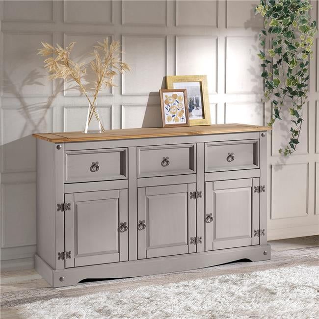 Cottage Series Gray and Honey Pine Wood Buffet Sideboard