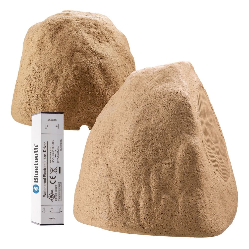 8" Brown Weatherproof Rock Design Bluetooth Outdoor Speakers