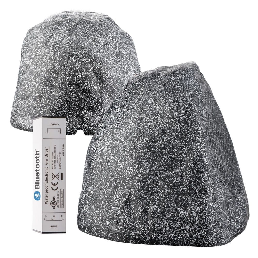 Gray Weatherproof Bluetooth Outdoor Rock Speaker Set