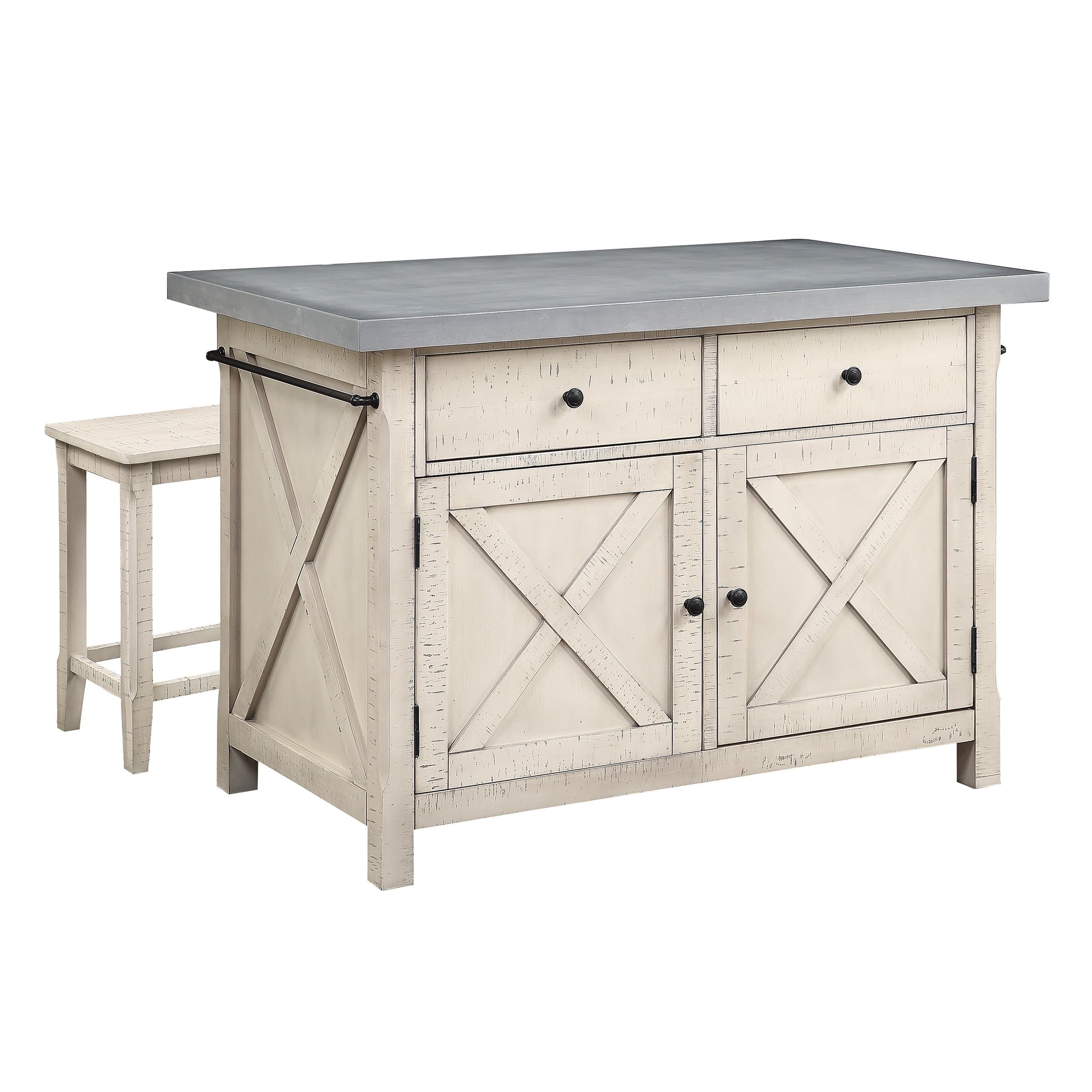 Nashville Gray Cement Top Kitchen Island with Stools