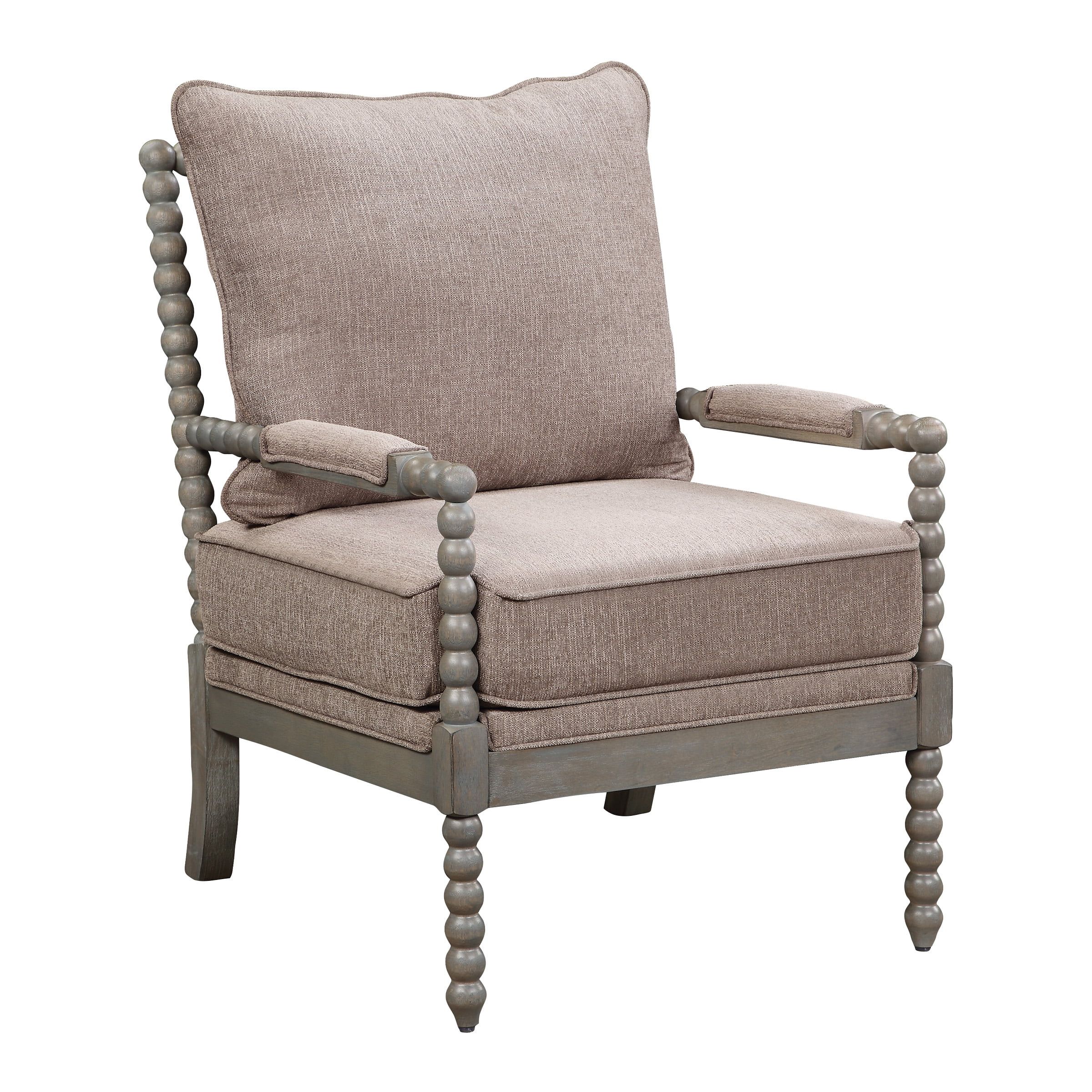 Gray Hardwood Farmhouse Accent Chair with Cushions