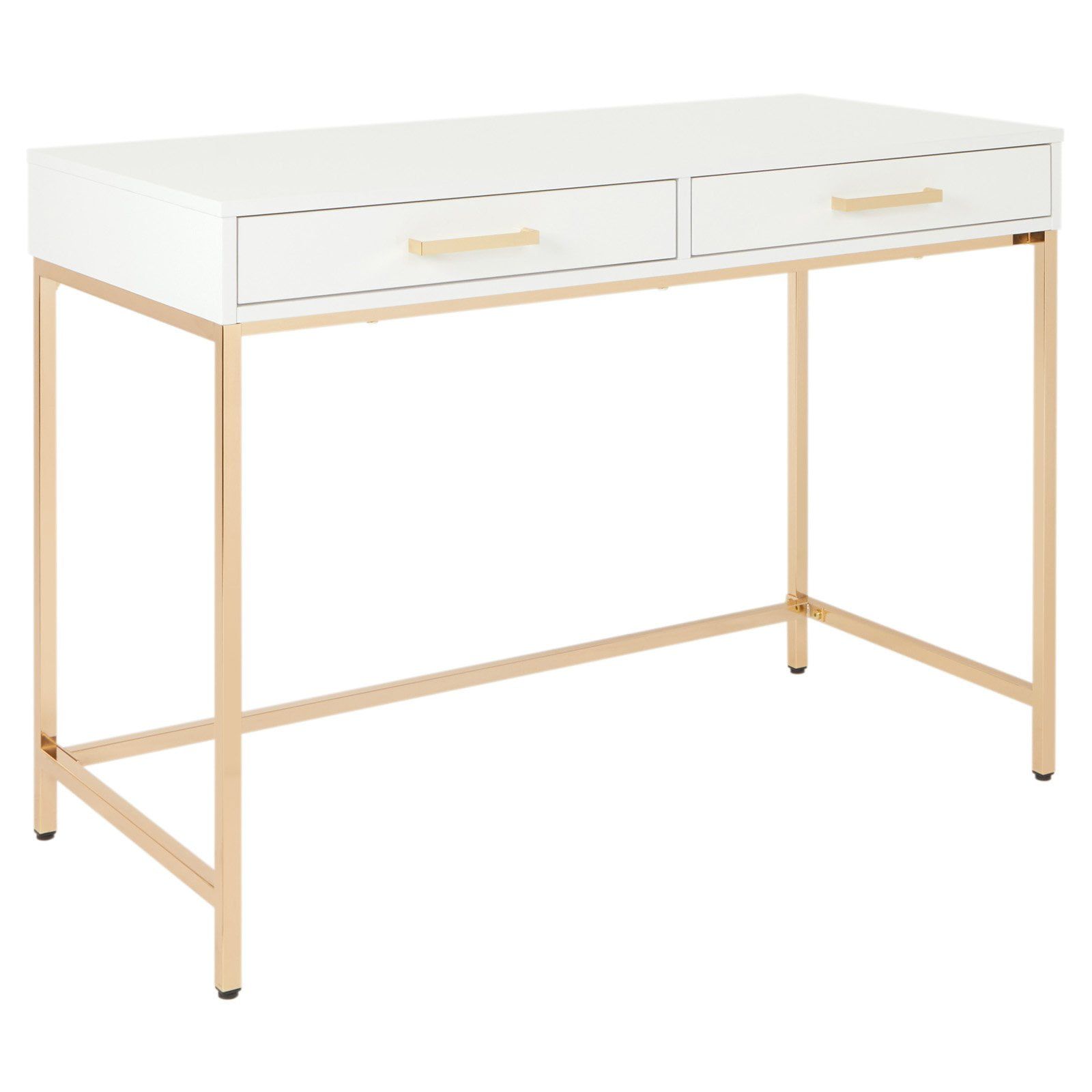 Chic White Gloss 46" Writing Desk with Gold Chrome Legs